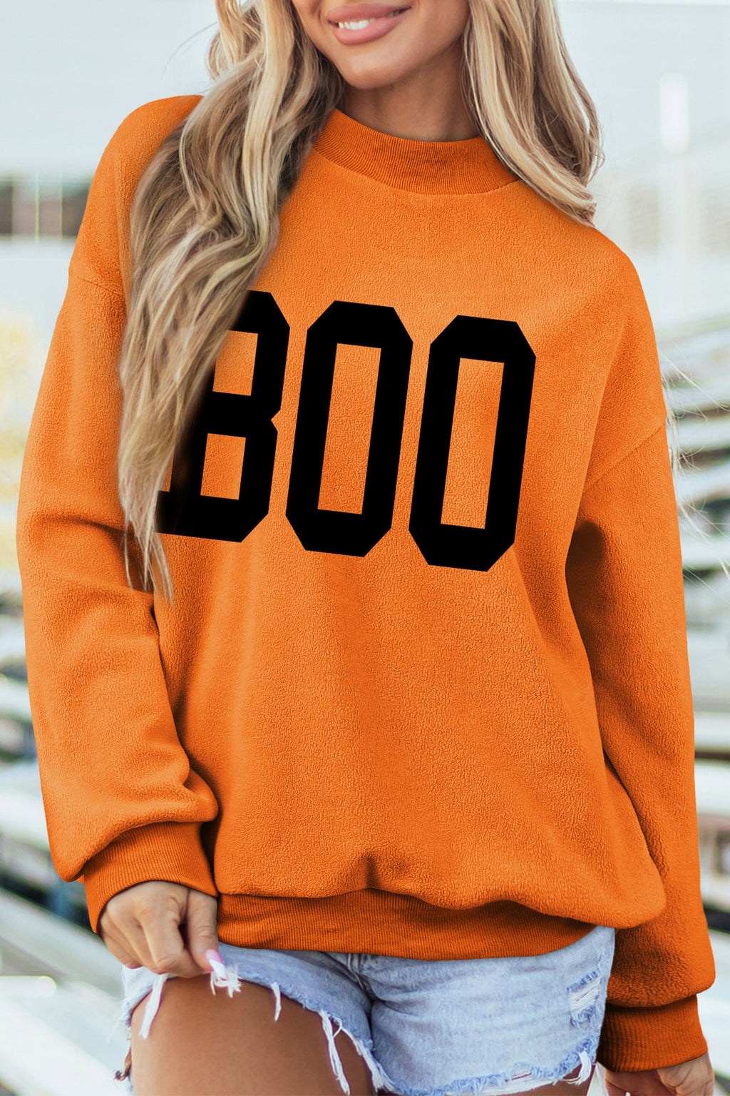 Carrot Spooky Ghost/ BOO Reversible Print Mock Neck Casual Pullover Sweatshirt 🇺🇸