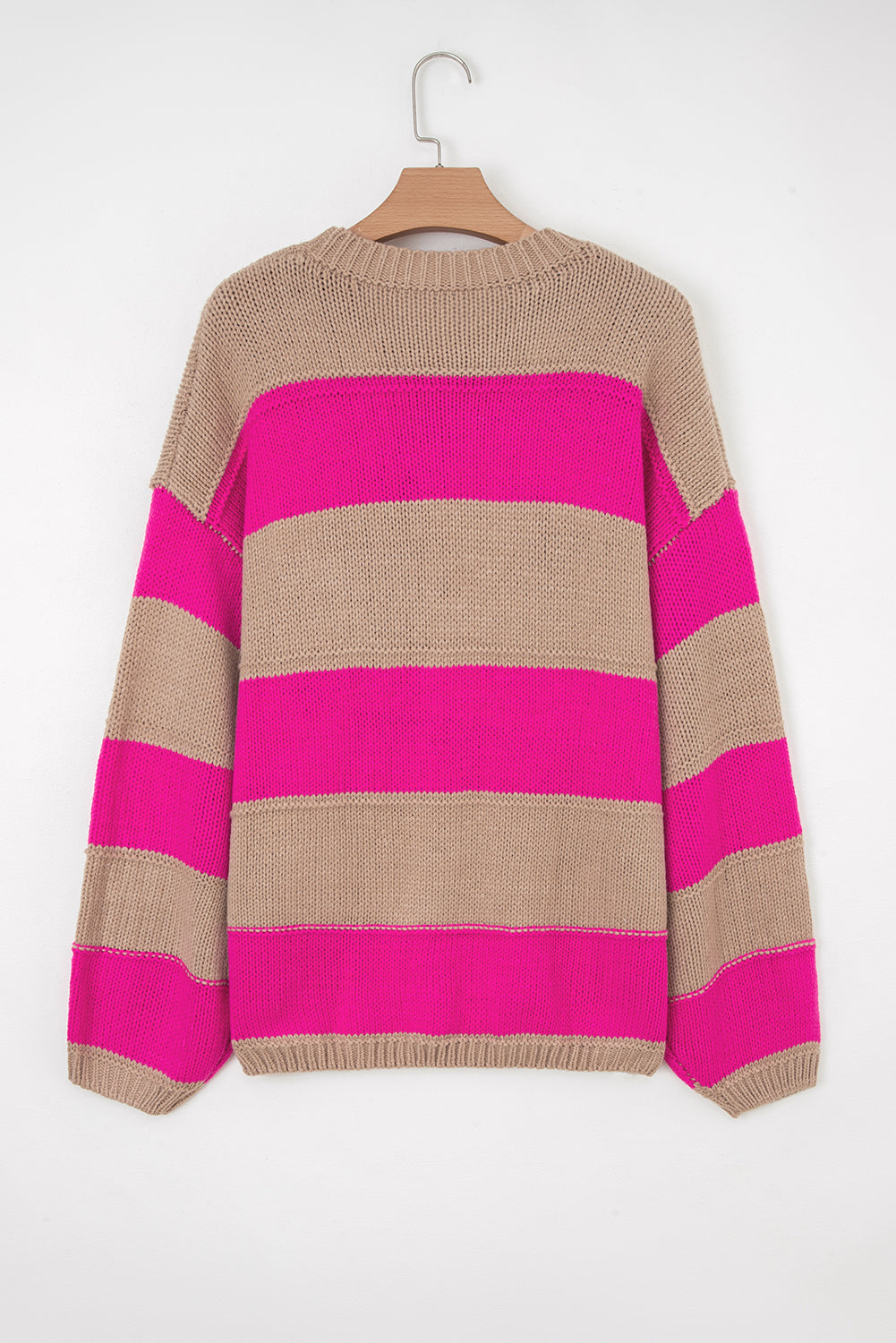 Khaki Stripe Color Block PLus Size Drop Shoulder Sweater 🇺🇸
