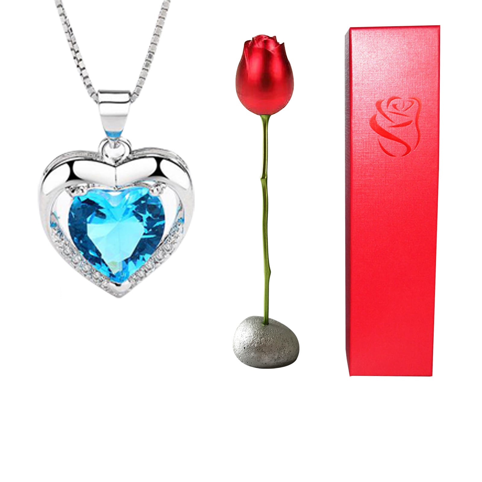 Heart Shaped Blue Purple Crystal Diamond Pendant Rose Head Necklace 🇨🇳