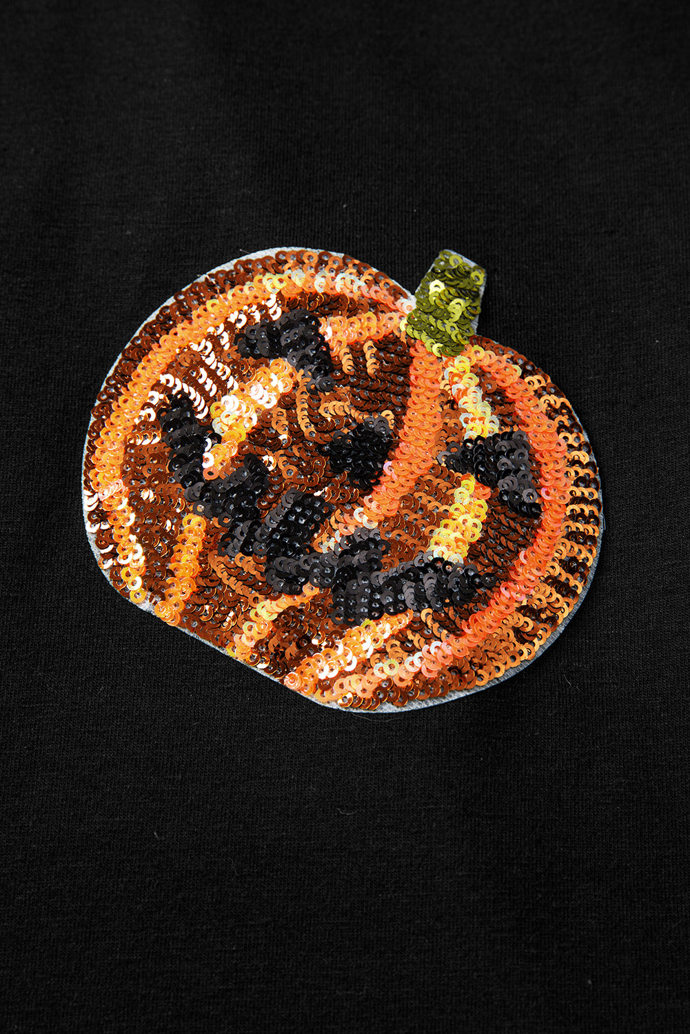 Black Sequin Pumpkin Face Halloween T Shirt 🇺🇸