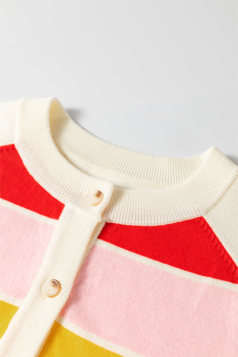 White Stripe Colorful Pattern Button Front Sweater Cardigan 🇨🇳