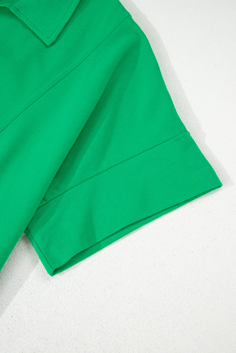 Bright Green Short Sleeve Turn-Down Collar Plus Size Blouse 🇨🇳