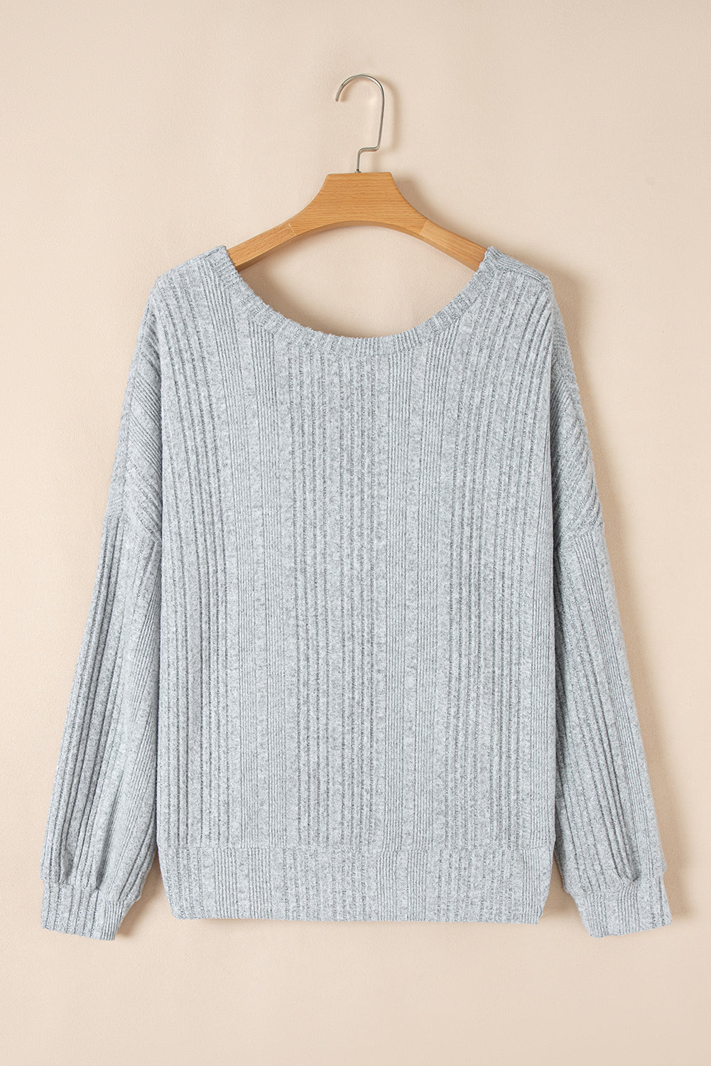 Light Grey Textured Crossover Backless Knit Long Sleeve Top 🇺🇲