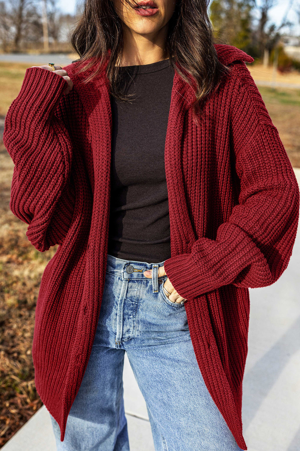 Red Dahlia Solid Color Knit Oversized Button Front Sweater Cardigan 🇺🇸