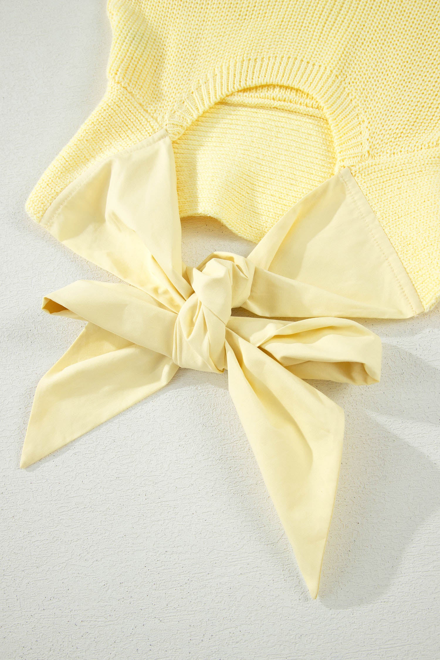 Yellow Cream Solid Color Cropped Knit Knot Back Cutout Sweater Tank 🇺🇸