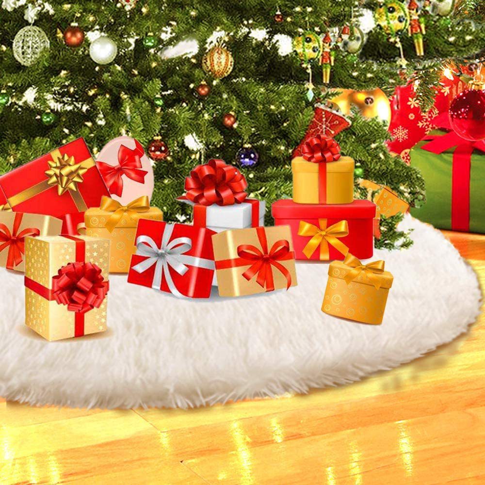White Christmas Tree Skirt Plush Faux Fur Xmas Carpet Tree Decoration 🇬🇧