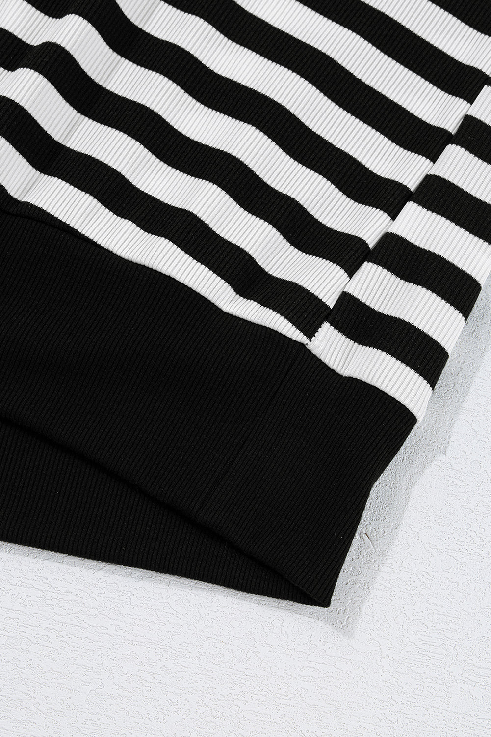Black Stripe Crochet Hollow-out Back Buttoned Shoulder V Neck Top 🇺🇸