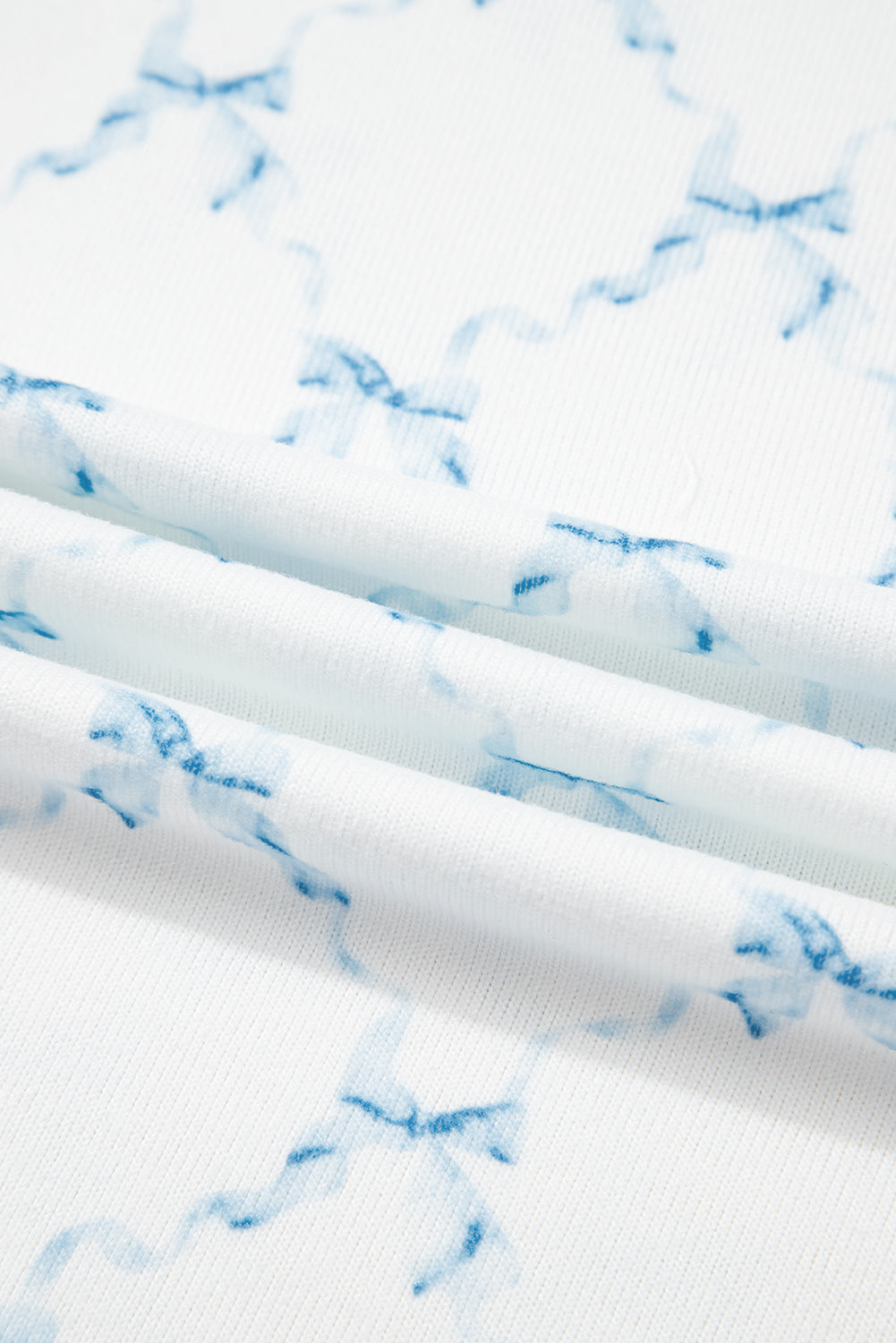 Sky Blue Bow Knot Geometric Print Lettuce Trim Two Piece Lounge Set 🇨🇳
