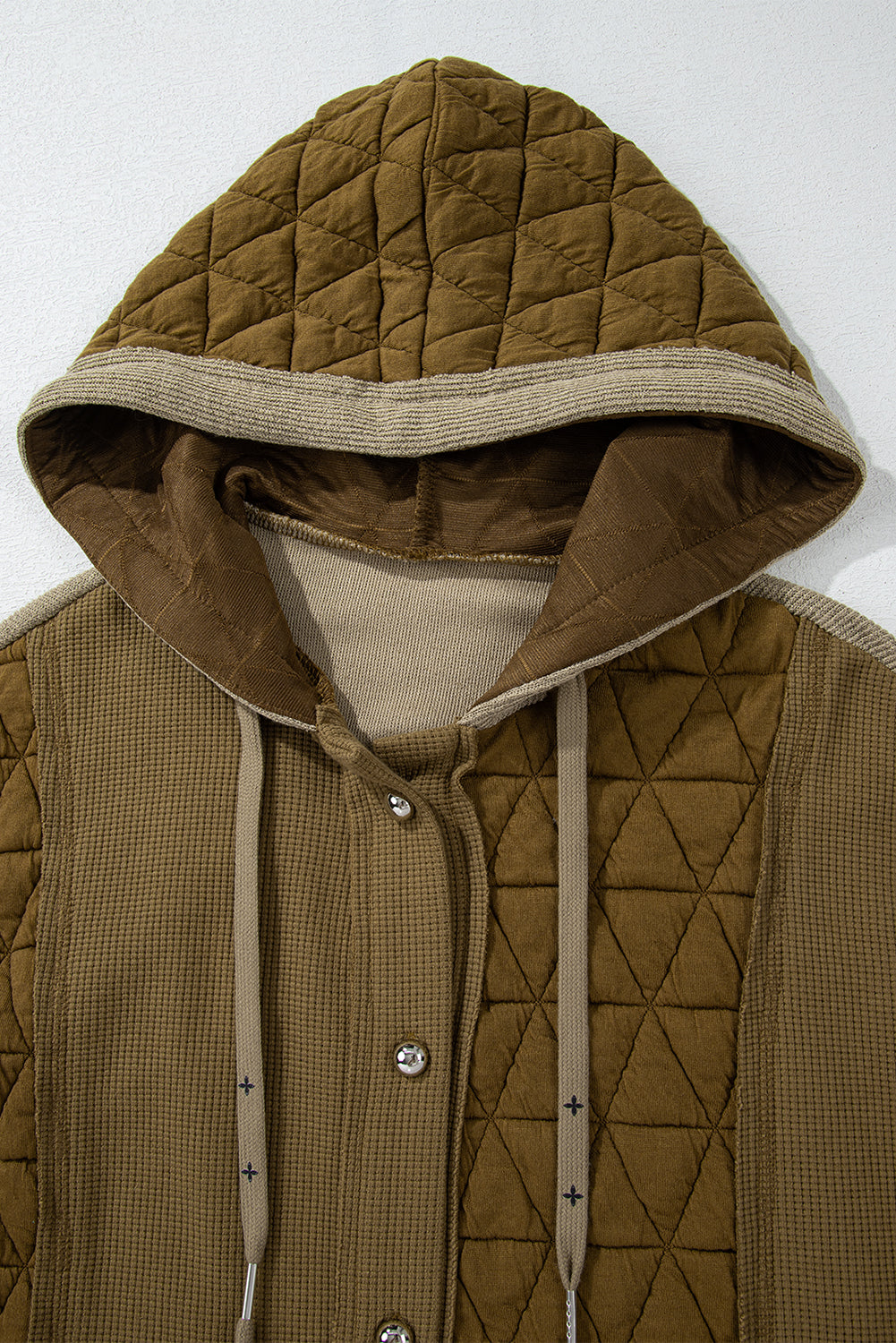 Jungle Green Quilted Textured Patchwork Loose Fit Hooded Jacket 🇺🇲
