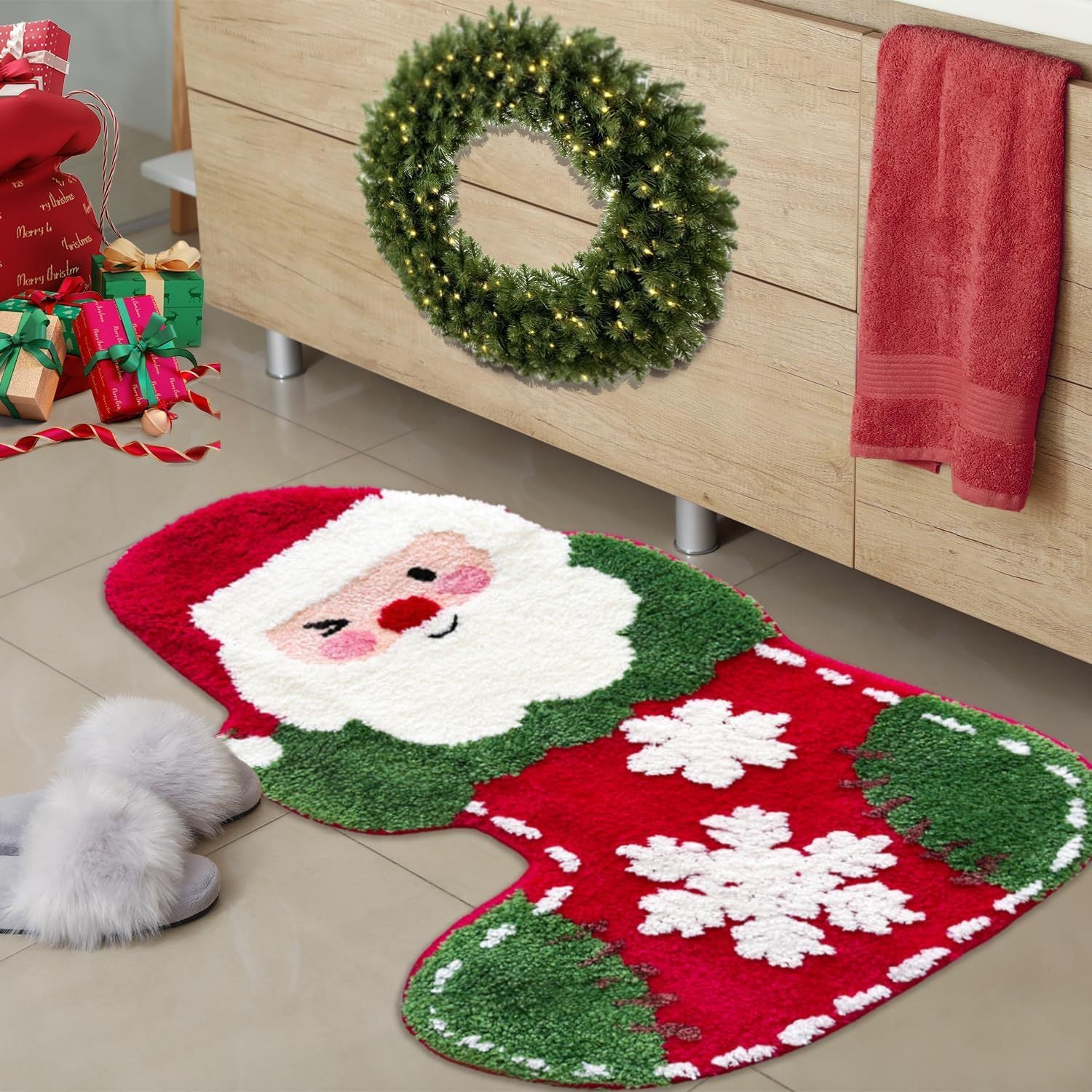 Christmas Cashmere Carpet Bathroom Absorbent Non-slip Mat 🇨🇳
