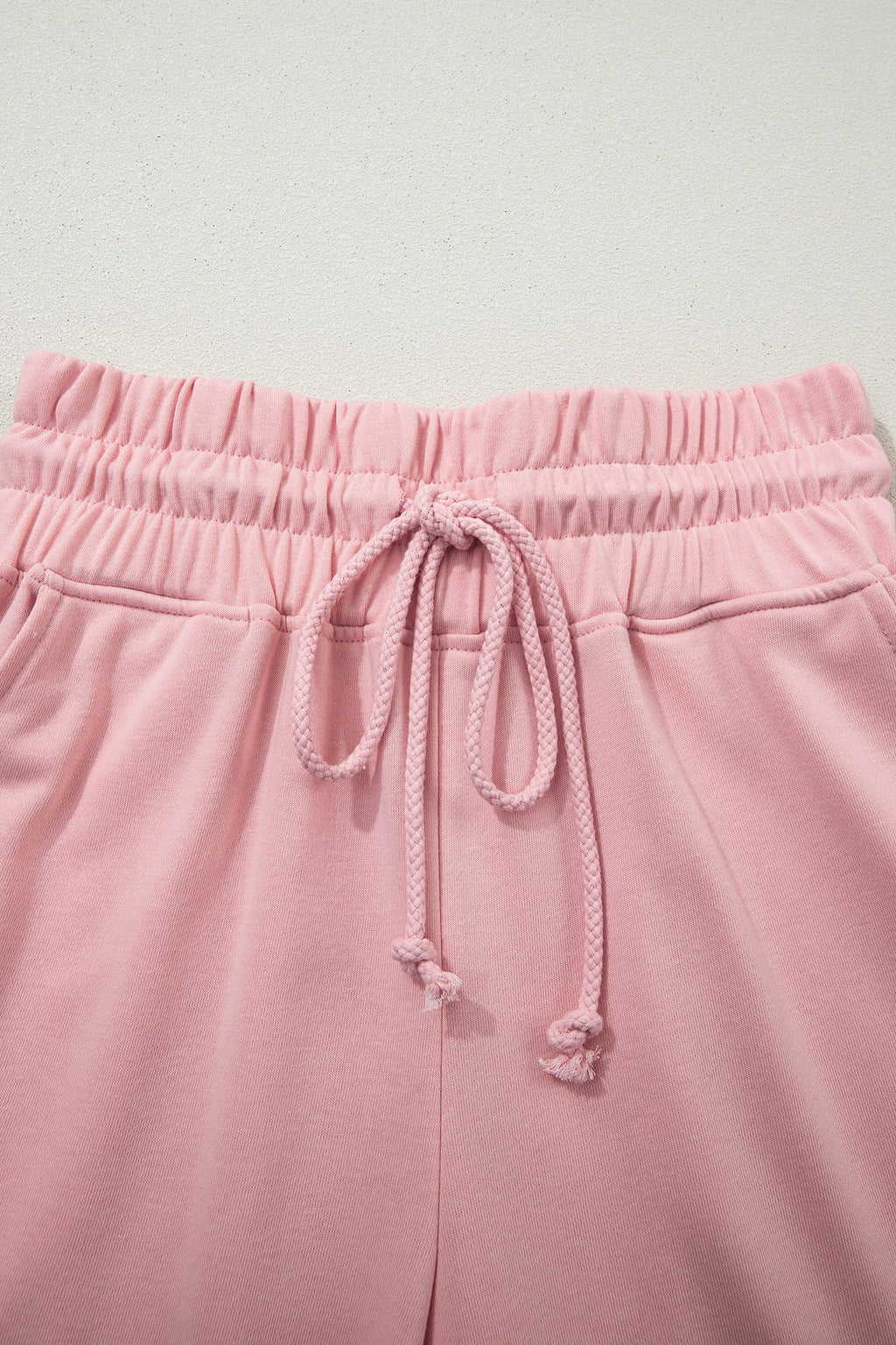 Light Pink Solid Color Loose Tee Drawstring Wide Leg Pants 2pcs Outfit 🇺🇸
