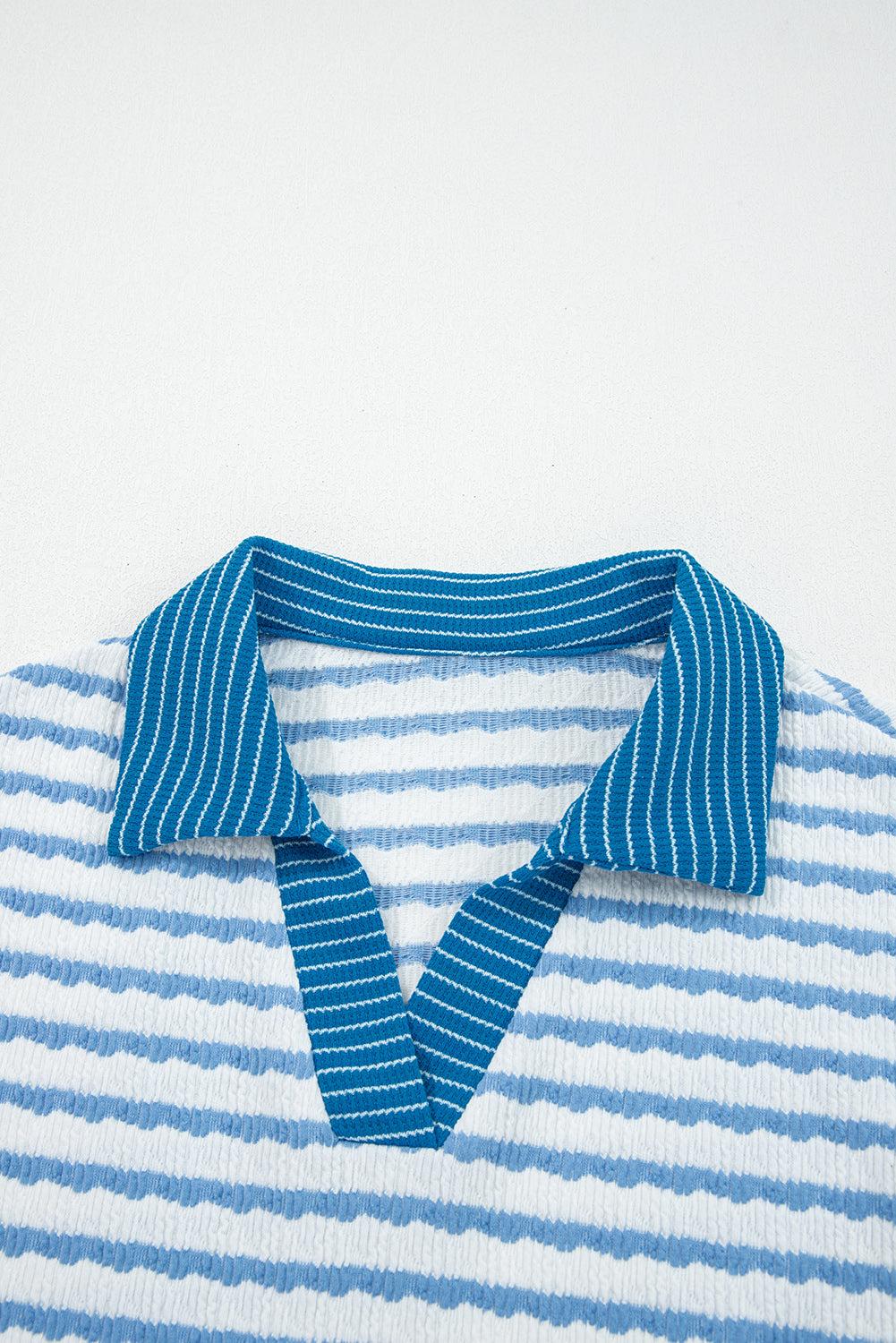 Sky Blue Stripe Collared Pullover Top and Drawstring Pant Set 🇺🇸