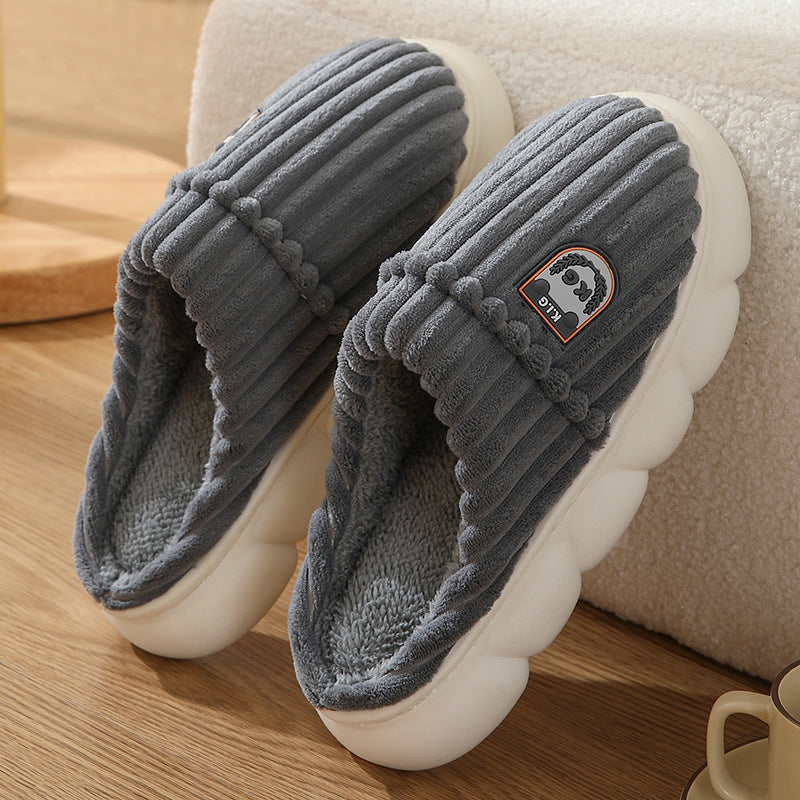 Winter Corduroy Slippers Home Bedroom Floor Plush Shoes Fashion Solid Color Non-slip Slippers For Women Men 🇨🇳