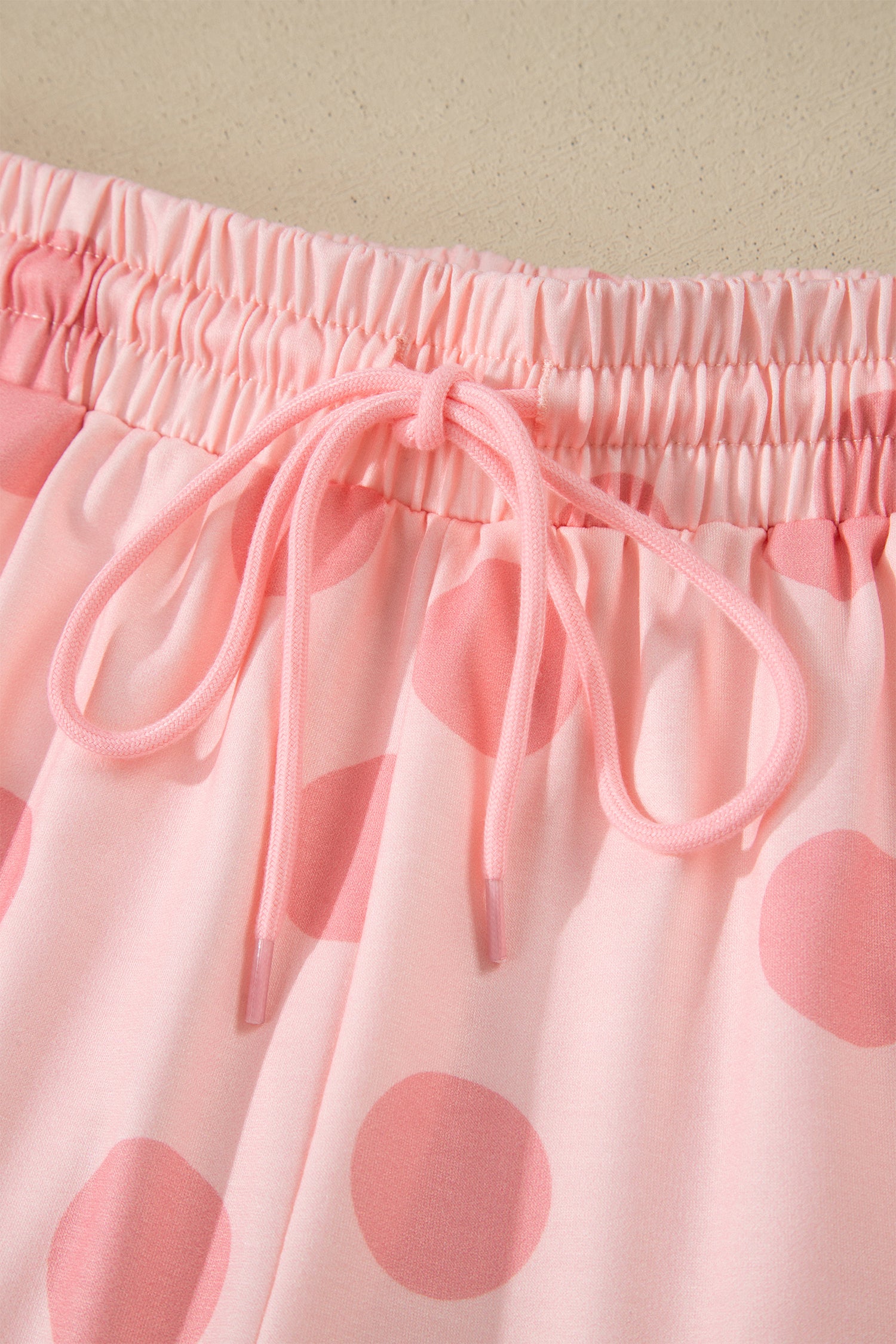 Pink Polka Dot Print Loose Tee Drawstring Elastic Waist Short Set 🇺🇸