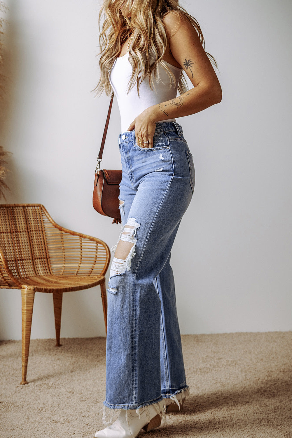 Ashleigh Blue Distressed Raw Hem Straight Leg High Waist Jeans 🇨🇳