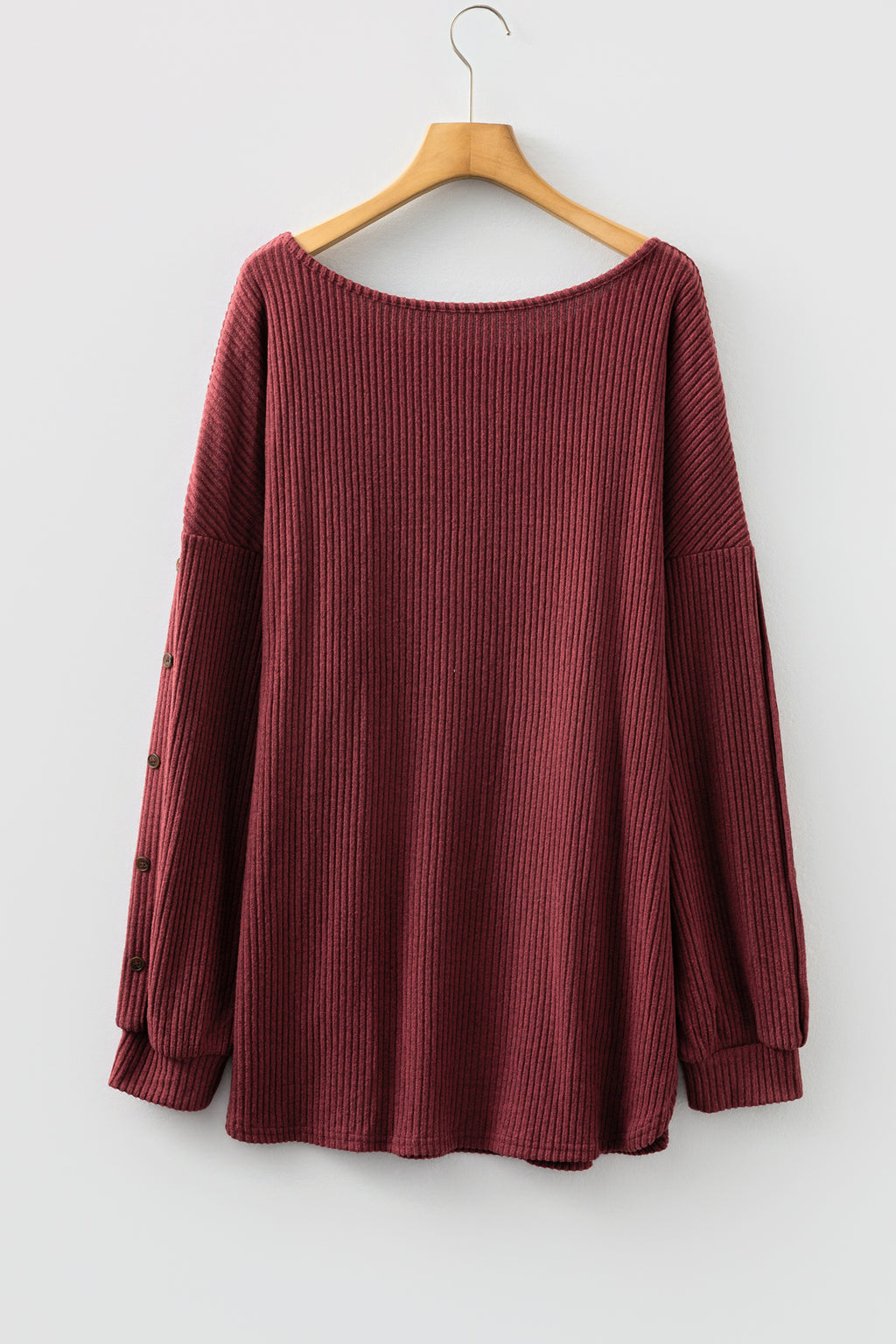 Wild Ginger Plus Size Ribbed Button Decor Long Sleeve Loose Top 🇺🇸