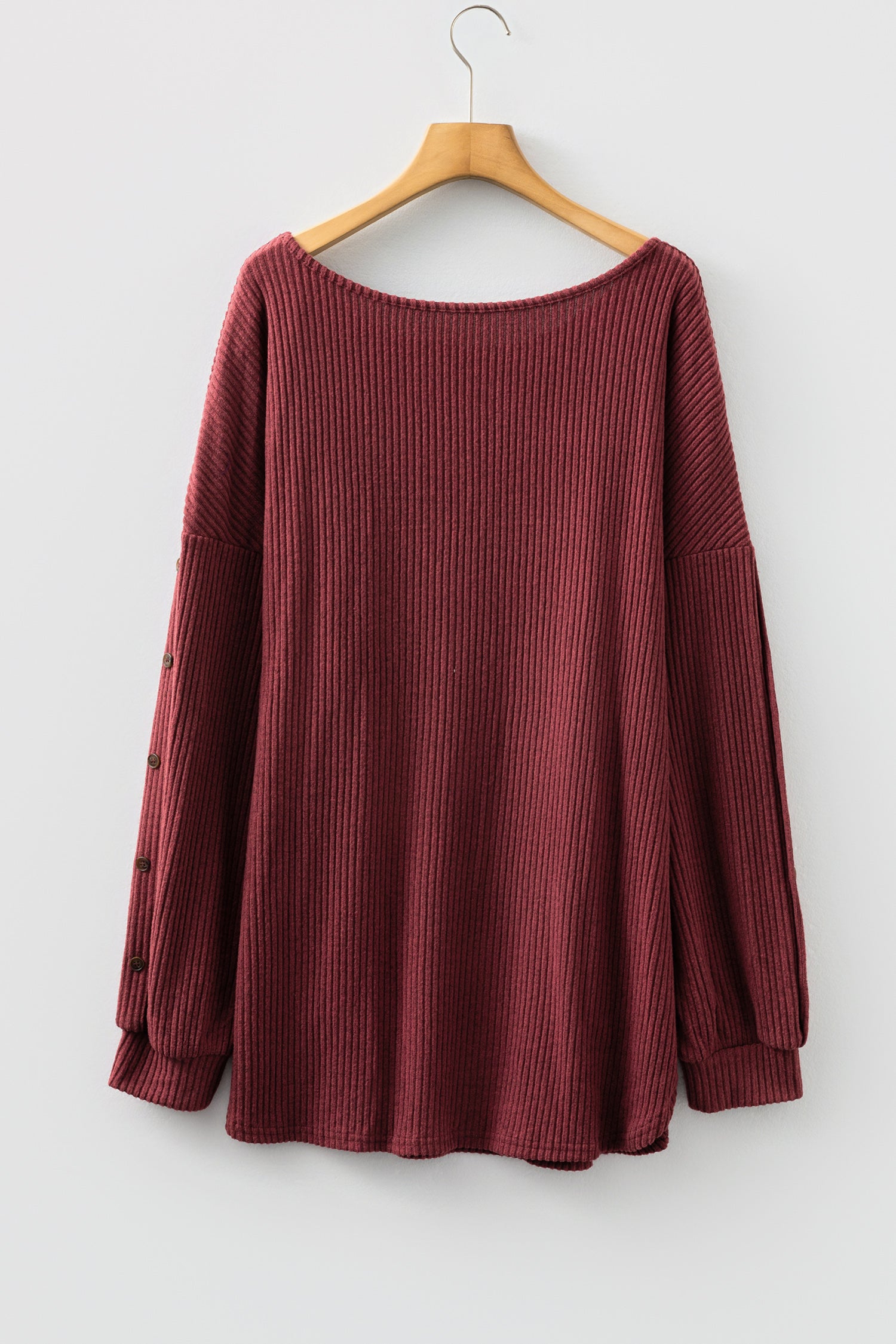 Wild Ginger Plus Size Ribbed Button Decor Long Sleeve Loose Top 🇺🇸
