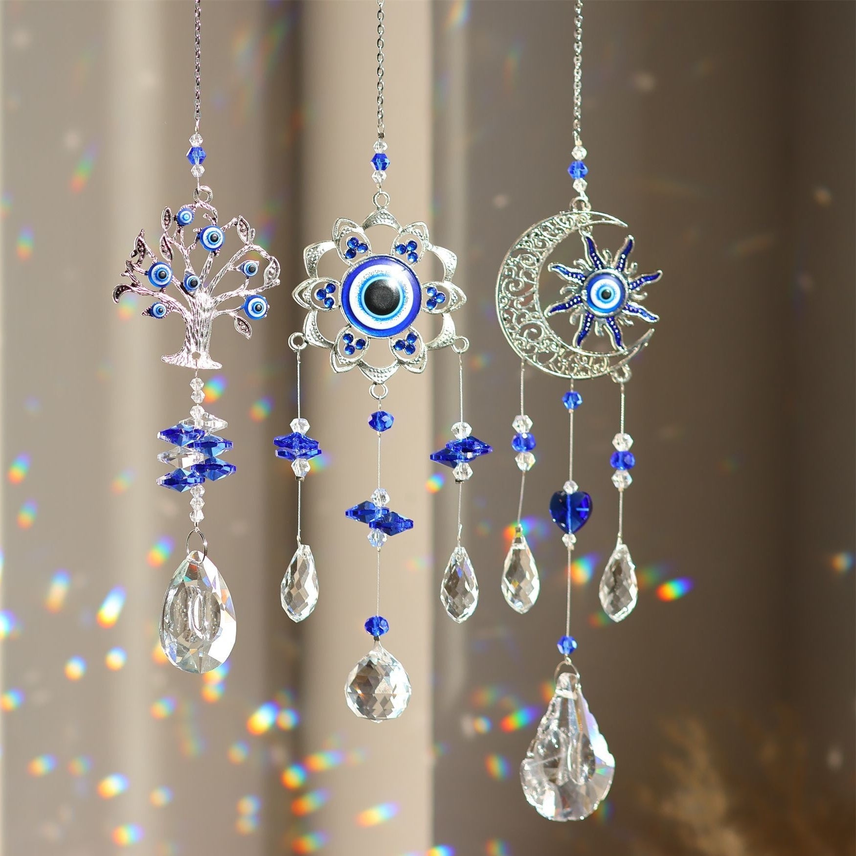 Devil's Eye Sunshine Catcher Lucky Tree Crystal Ornaments Outdoor Garden Home Window Hanging Decorations 🇨🇳
