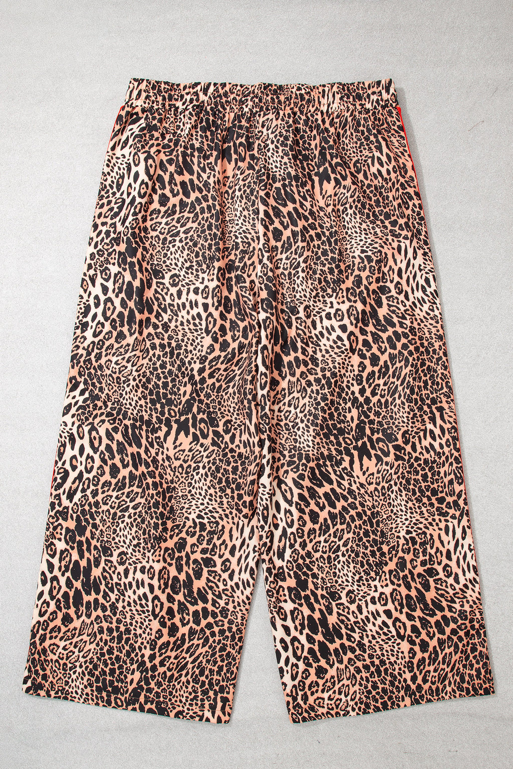 Khaki Leopard Print Colorblock Side Stripes Wide Leg Full Length Plus Size Pants 🇺🇸