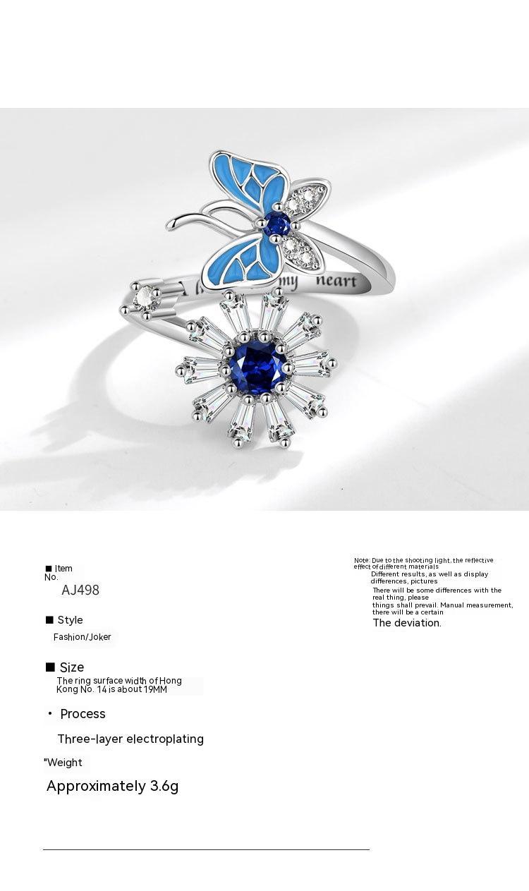 Butterfly Snowflake Rotating Anxiety Ring Adjustable 🇨🇳