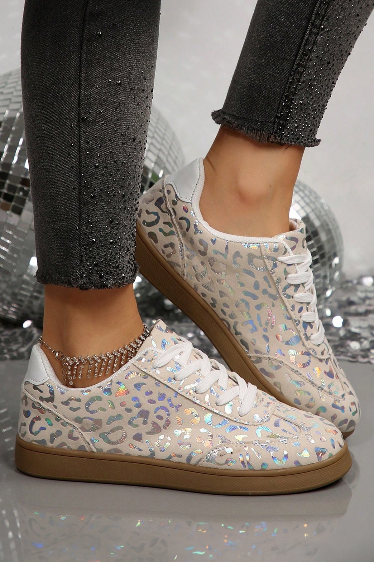 White Shiny Leopard Print Training Shoes 🇺🇸