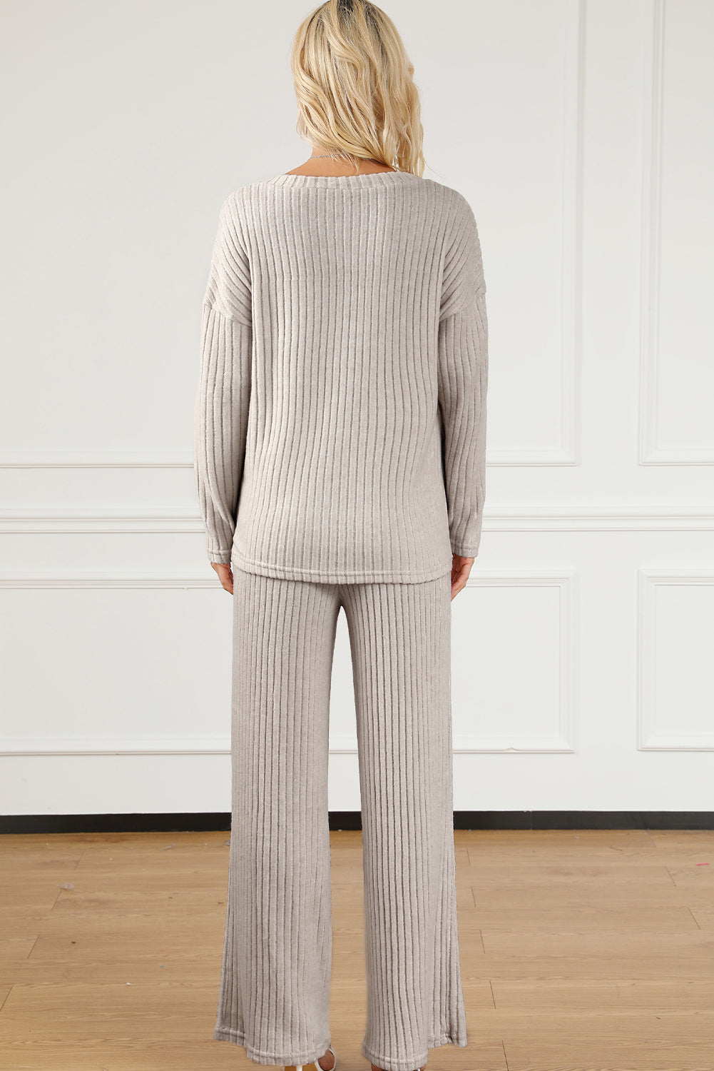 Khaki Ribbed Knit V Neck Slouchy Two-piece Outfit 🇨🇳