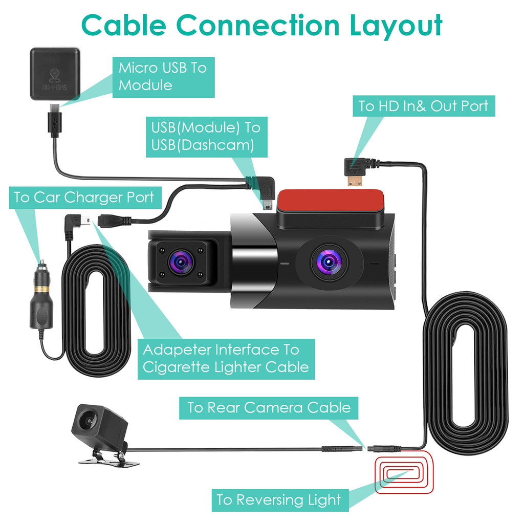2K Car DVR 3 Channel Dash Cam Camcorder Camera Recorder With 140 Degree Angle GPS WiFi Night Vision G-sensor Loop Recording Parking Monitor 🇨🇳