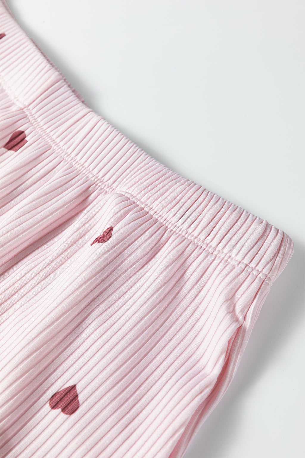 Light Pink Valentine Heart Shape Print Ribbed Knit Short Lounge Set 🇺🇸