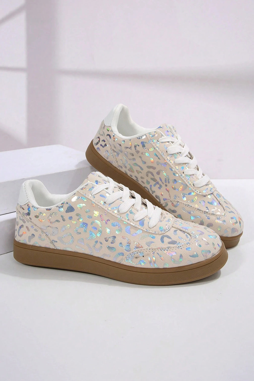 White Shiny Leopard Print Training Shoes 🇺🇸