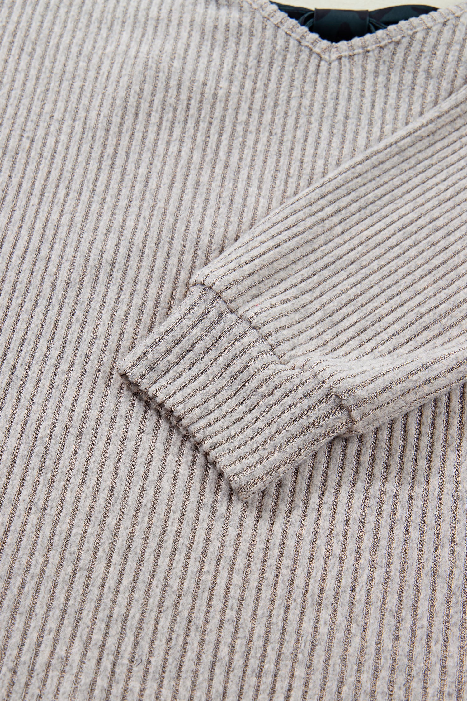 Simply Taupe Ribbed V Neck Contrast Ribbon Bow Back Drop Shoulder Long Sleeve Top 🇺🇸