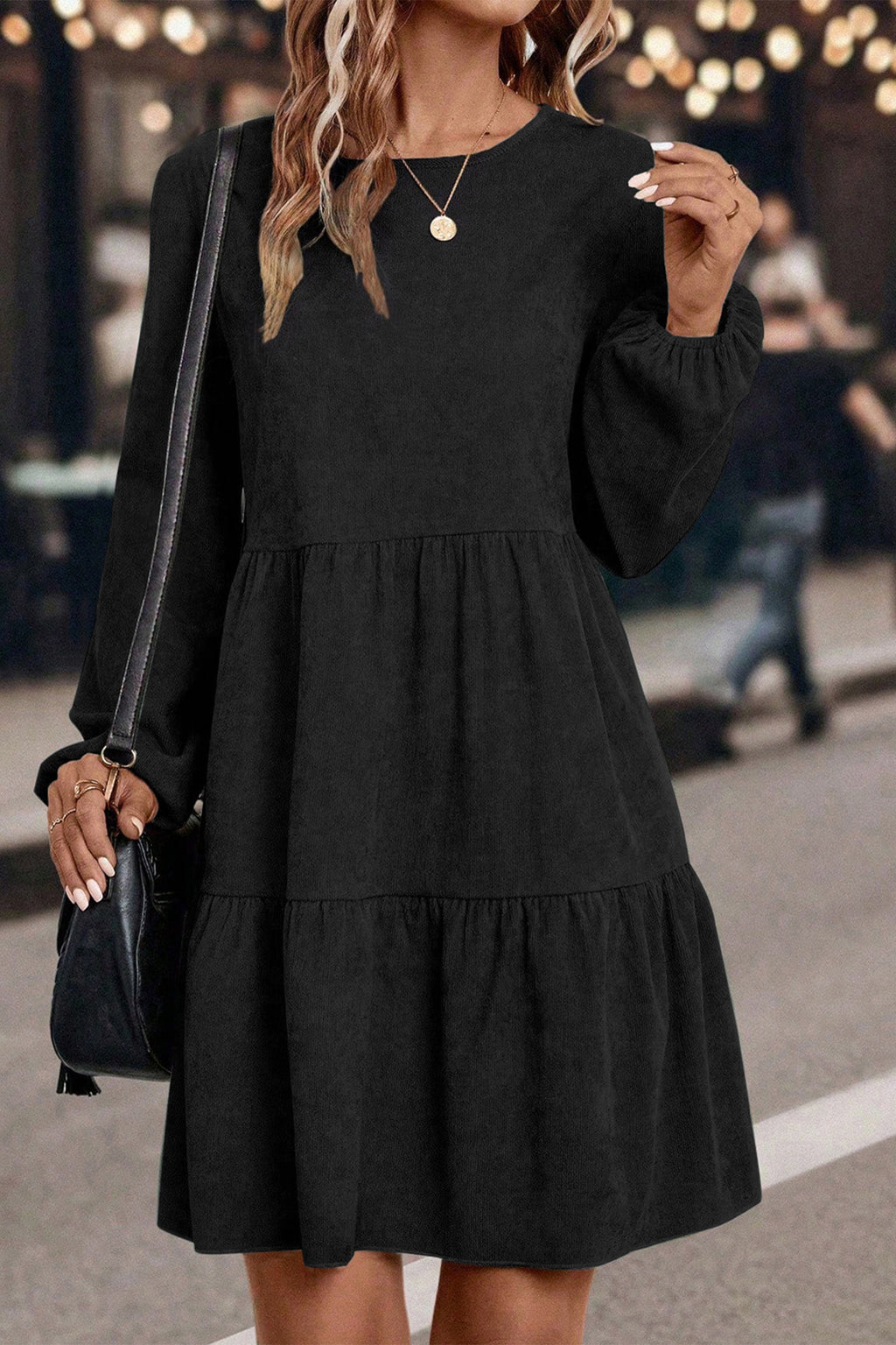 Black Lantern Sleeve Tiered Mini Dress 🇺🇸