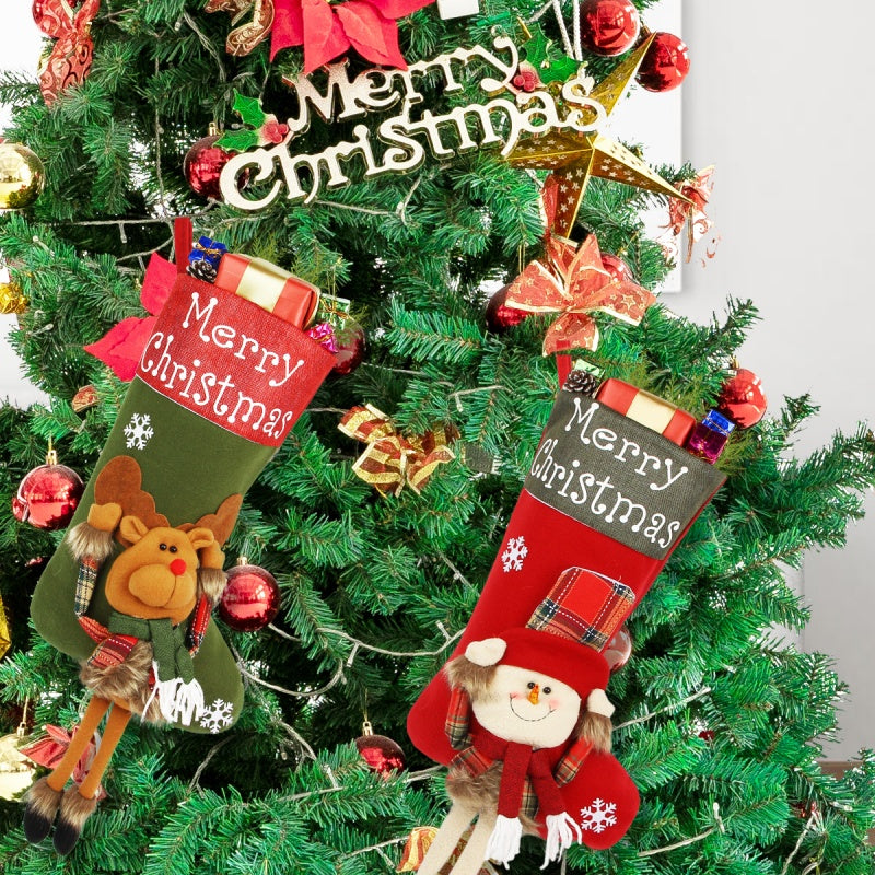 New Year Xmas Big Stockings Set Decorations Christmas 3D Plush Big Sock Christmas Tree Pendant Decorating Supplies 🇬🇧