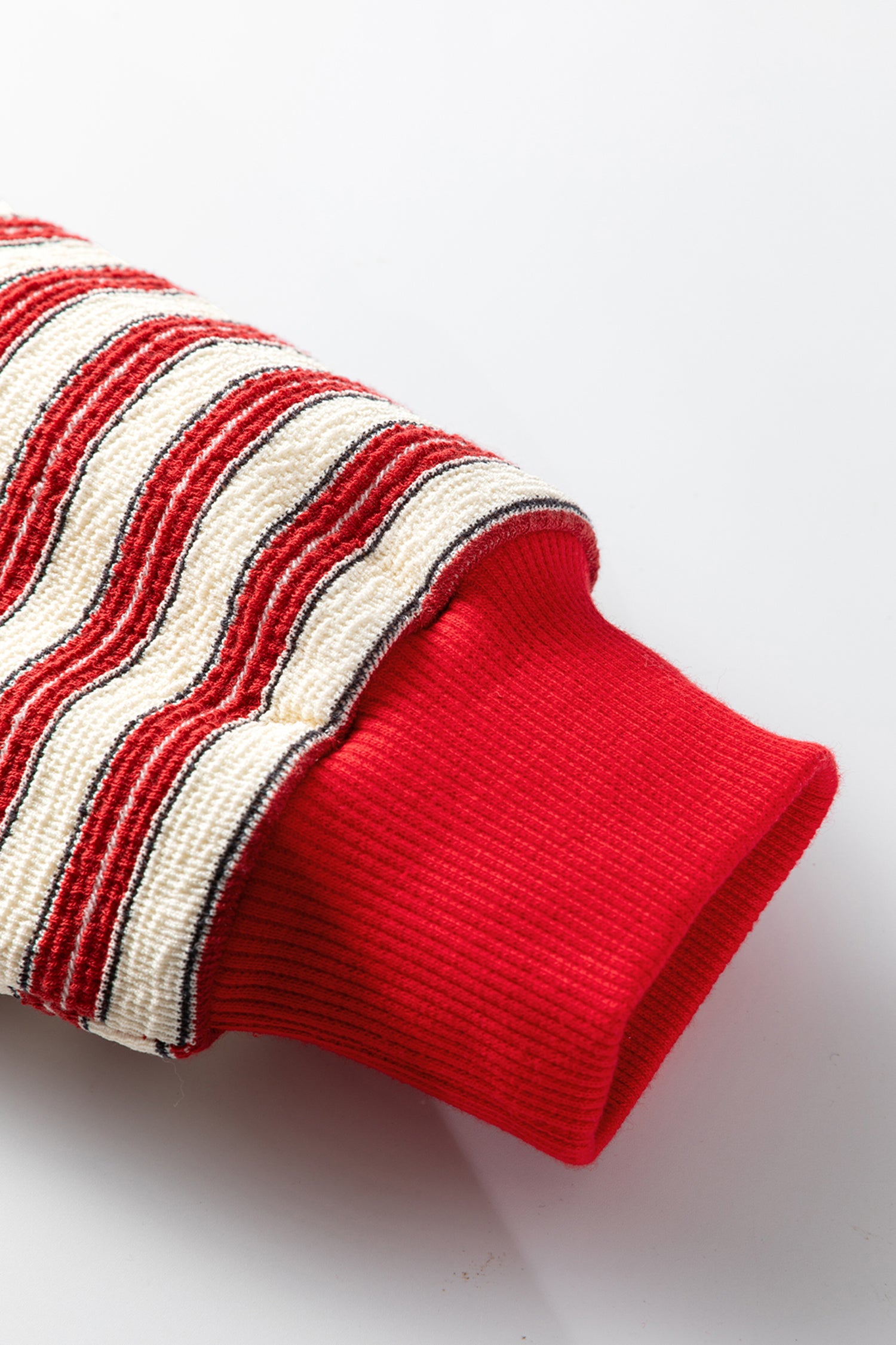 Racing Red Striped Print Contrast Collar Zip V Neck Long Sleeve Top 🇺🇸