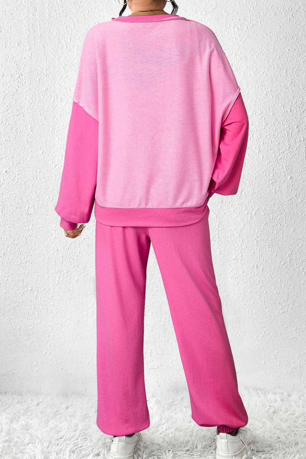 Bonbon Contrast Patchwork Pullover and Drawstring Joggers Set 🇨🇳