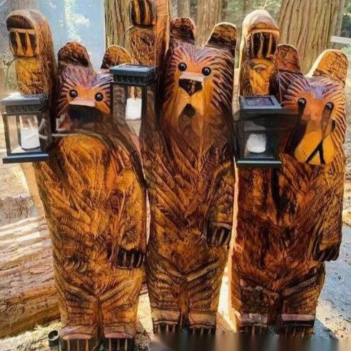 Bear Lamp Wood Carving Resin Garden Bear Decorations Manor Led Ornaments 🇨🇳