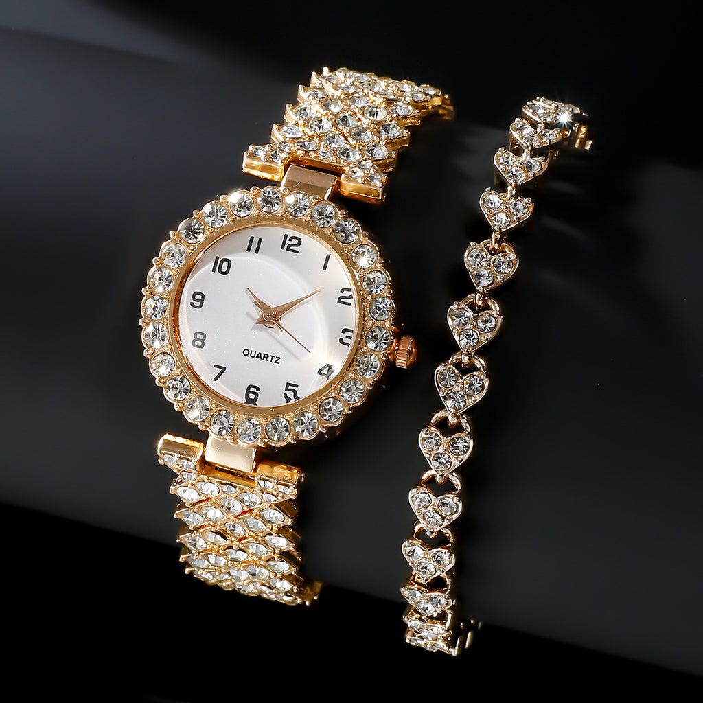 Fashion Jewelry 2pcs Luxury Fashion Women Watch Set Silver Strap Ladies Quartz Wristwatch Alloy Bracelet For Ladies Jewelry Set Clock Gift 🇨🇳