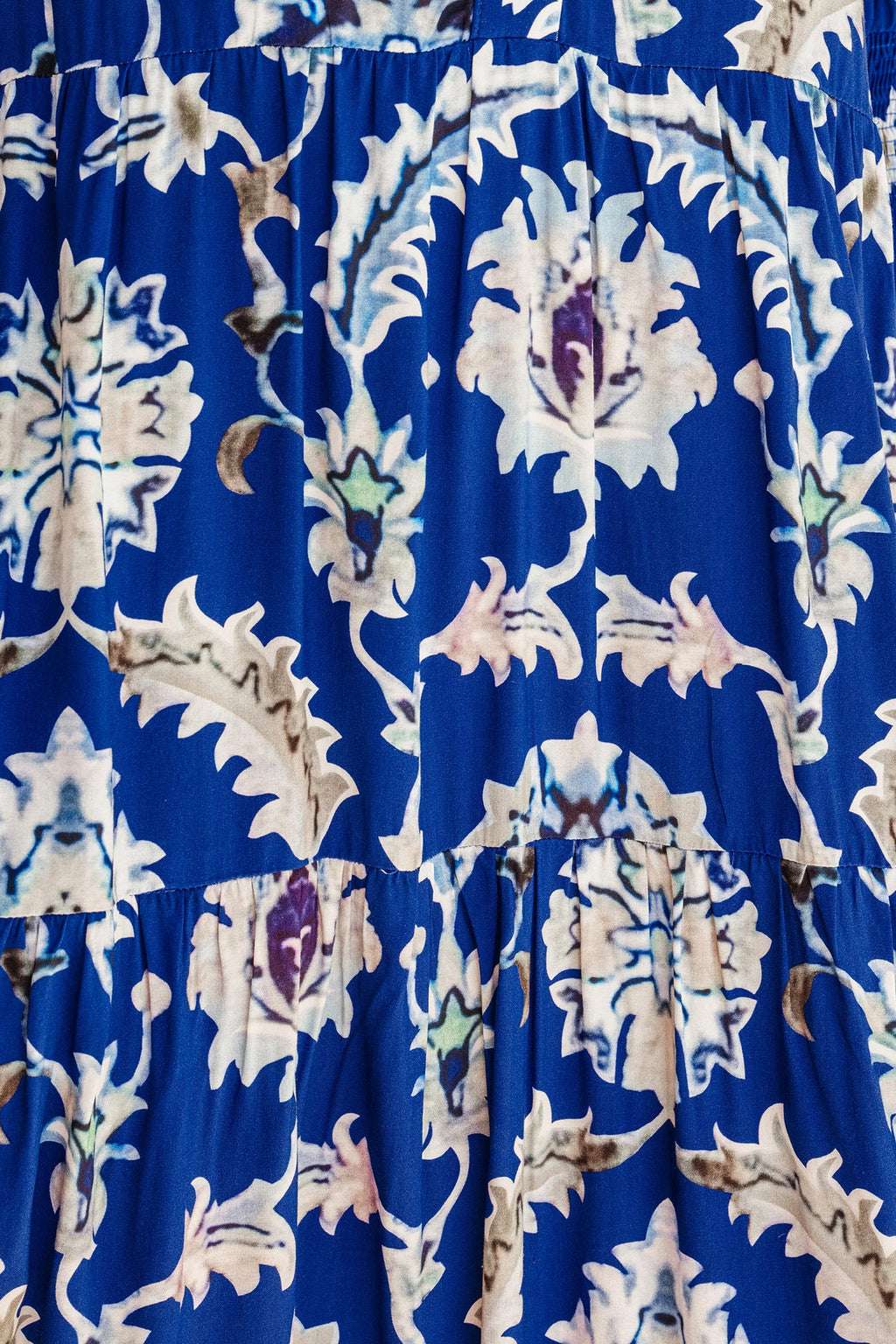 Blue Wild Floral Print Frilled Collar Half Sleeve Long Dress 🇺🇸
