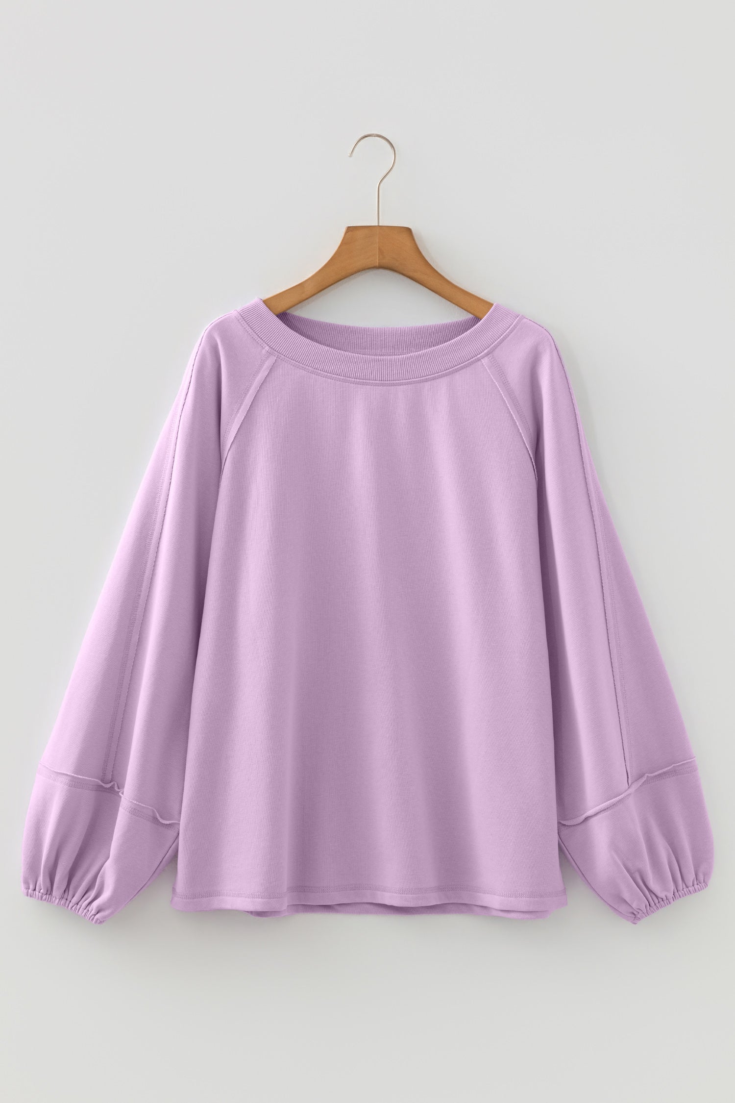 Orchid Petal Solid Color Raw Seam Patchwork Baggy Sweatshirt 🇺🇸