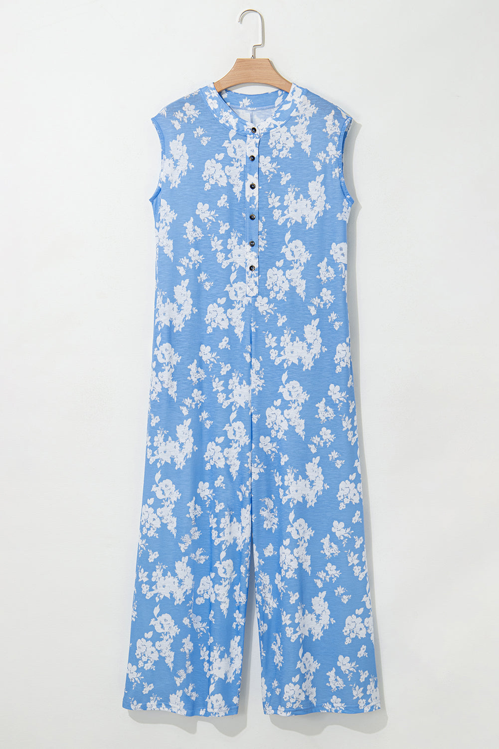 Myosotis Floral Print Half Button Wide Leg Relaxed Sleeveless Jumpsuit 🇺🇸