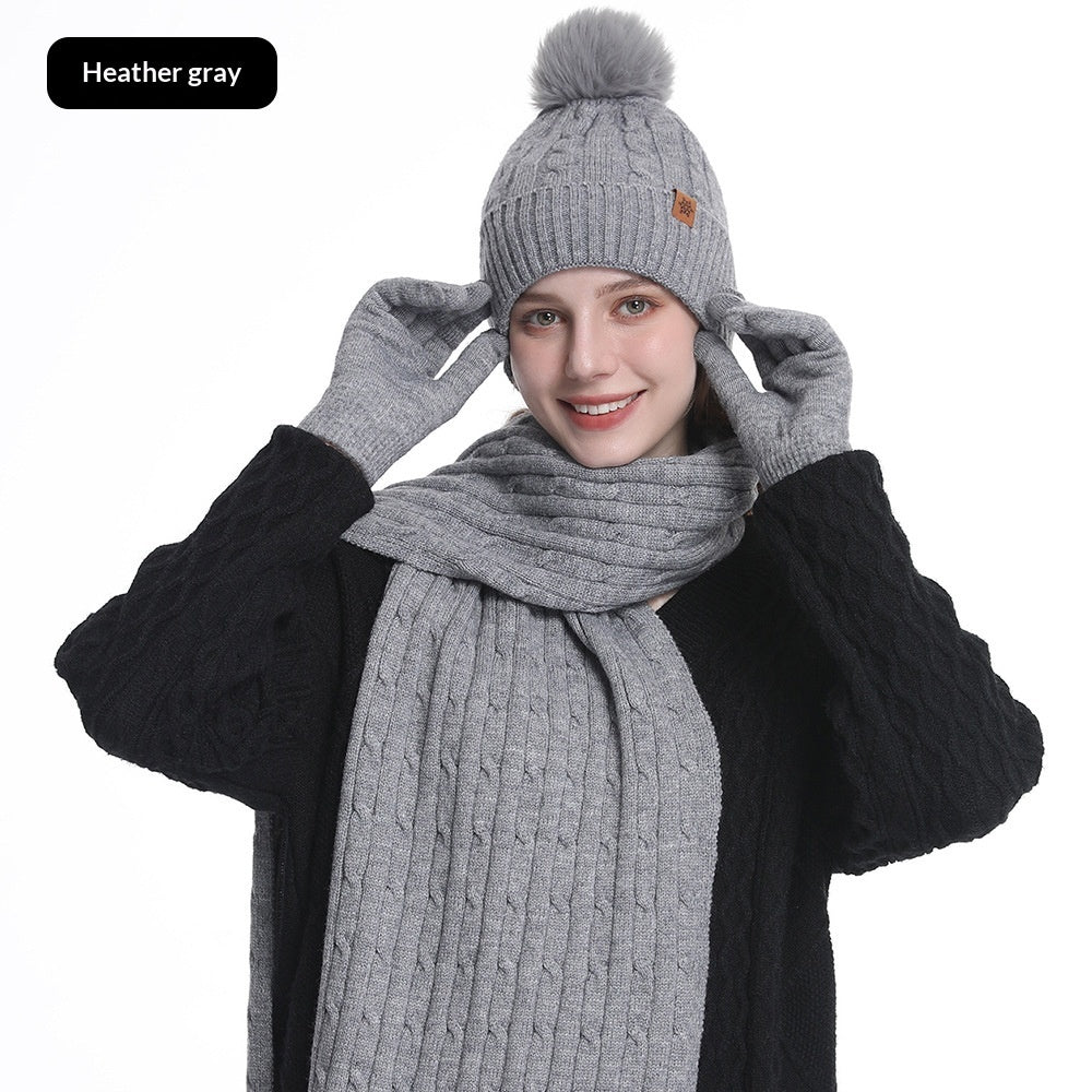 Women's Winter Warm Riding Ear Protection Knitted Hat Scarf Gloves 🇨🇳