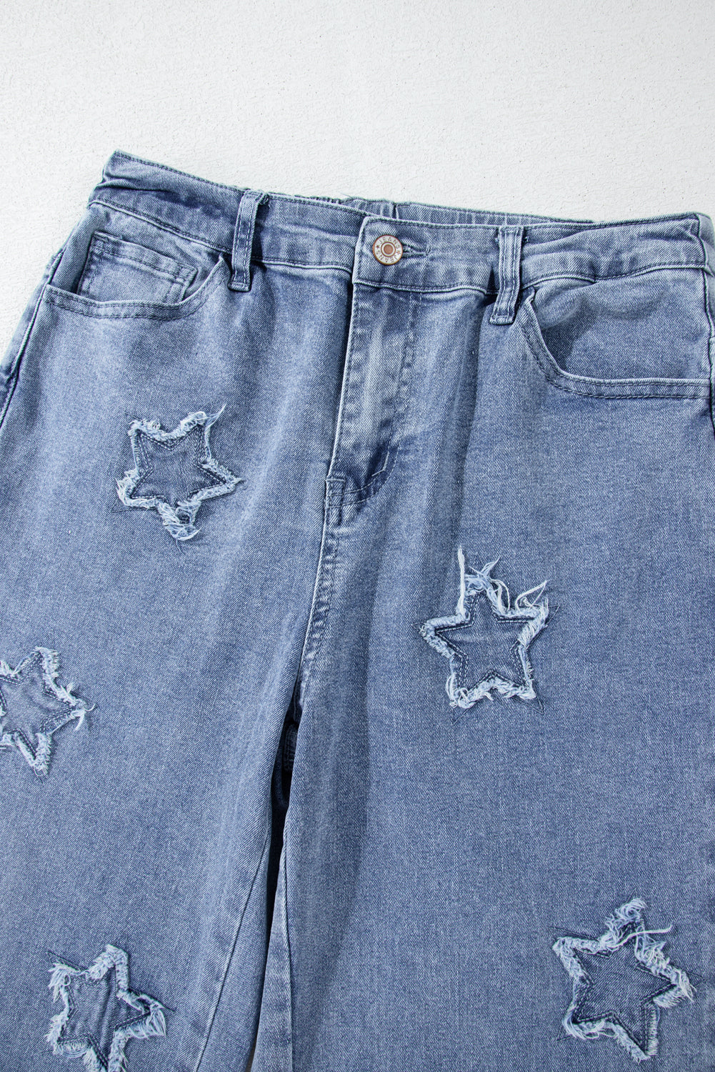 Dusk Blue Foiled Star Patchwork Straight Leg Loose Jeans 🇨🇳