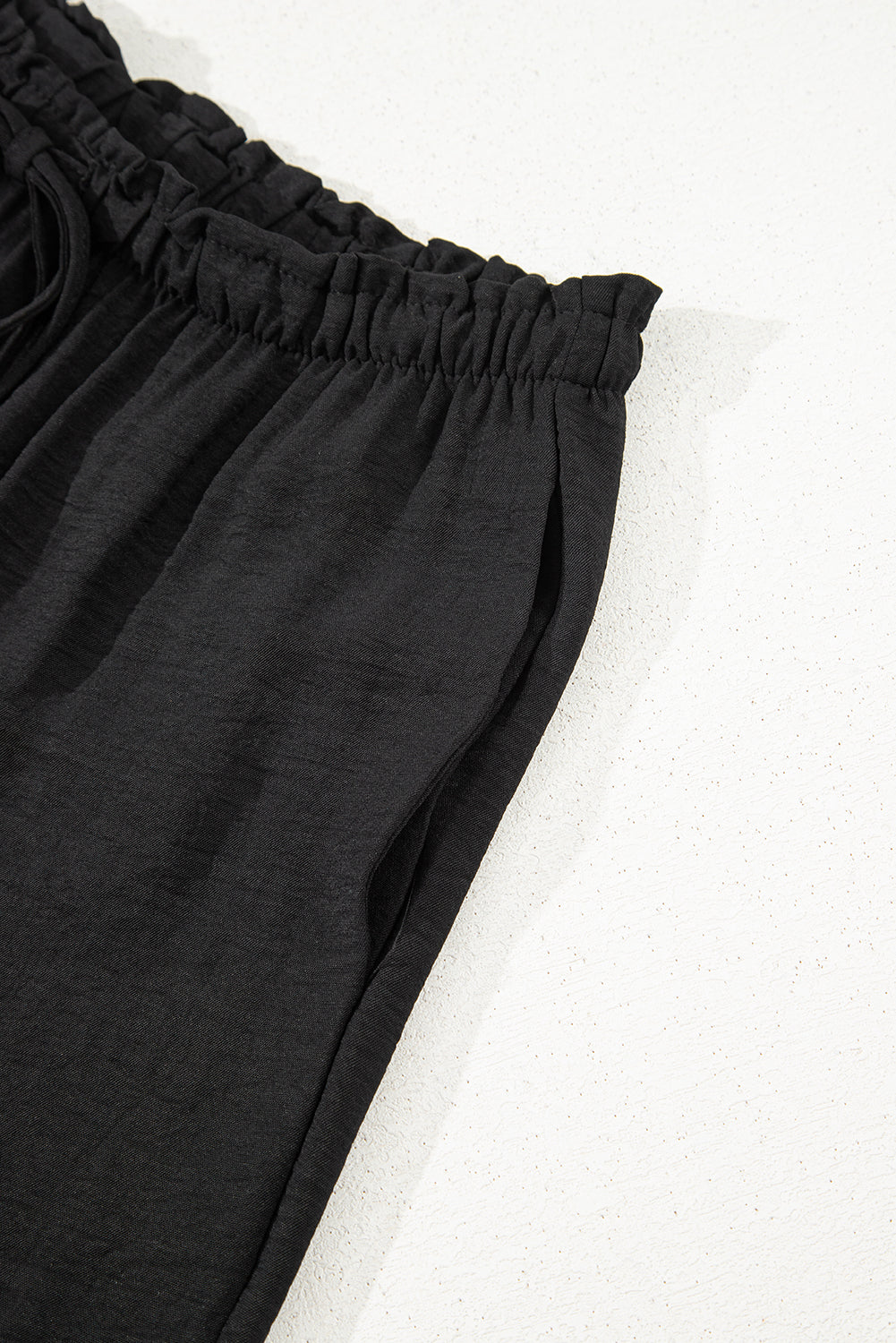 Black Drawstring Frilled Waist Wide Leg Utility Trousers 🇺🇲