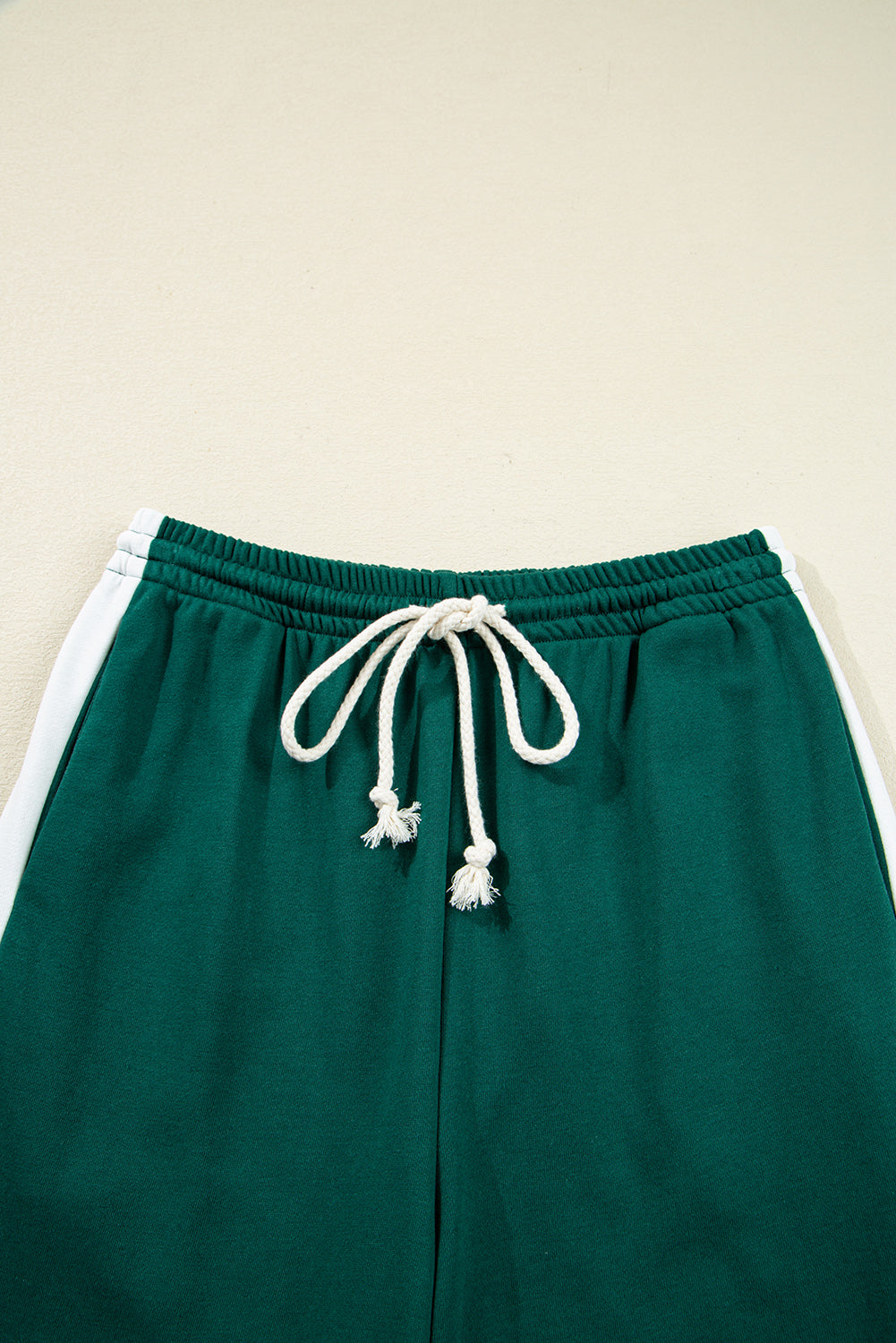 Sea Green Solid Color Pullover Top Varsity Stripe Detail Loose Drawstring Pants Set 🇺🇸