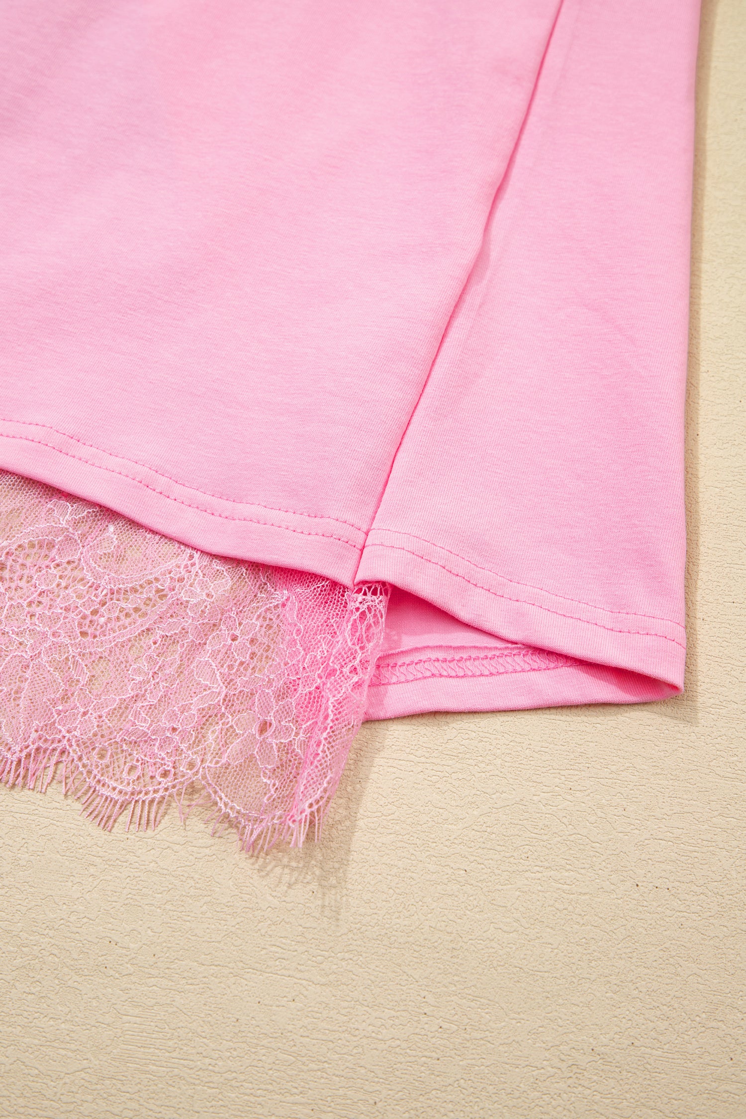 Pink Eyelash Floral Lace Patchwork Half Sleeve Oversize Tee 🇺🇸