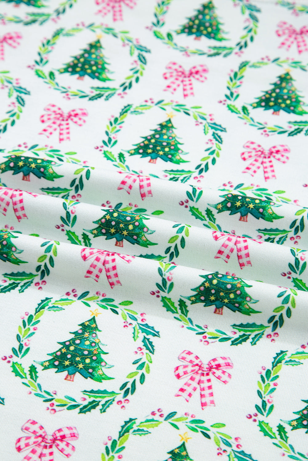 Green Bow Christmas Tree Print Contrast Striped Banding 2pcs Lounge Set 🇺🇸