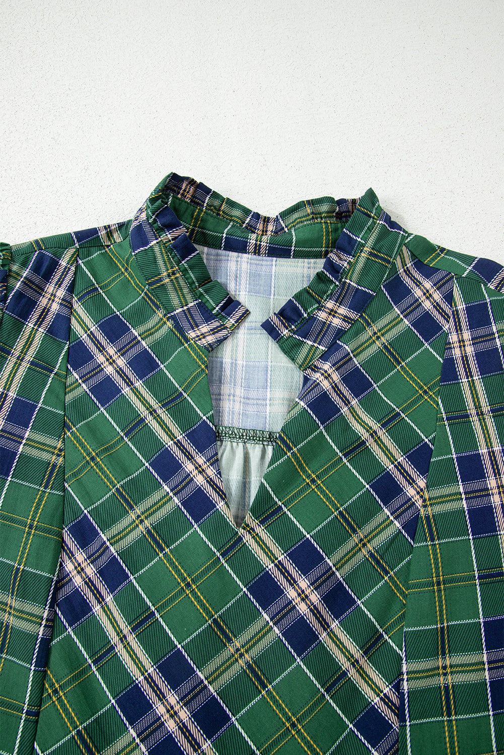 Green Plaid Print Frilly Collar Long Sleeve Shift Mini Dress 🇺🇸