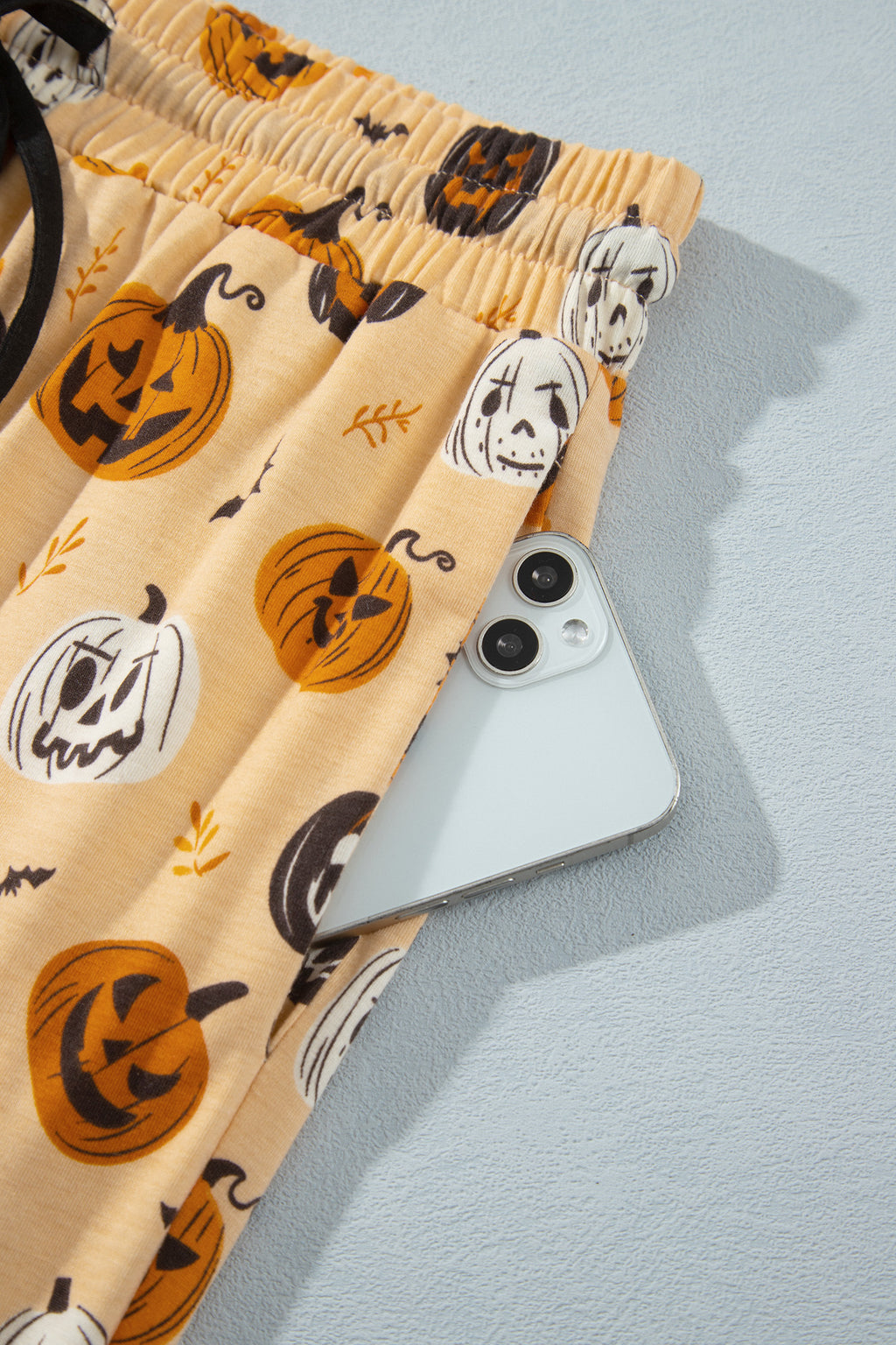 Orange Halloween Pumpkin Print Two Piece Long Sleeve Lounge Set 🇺🇸