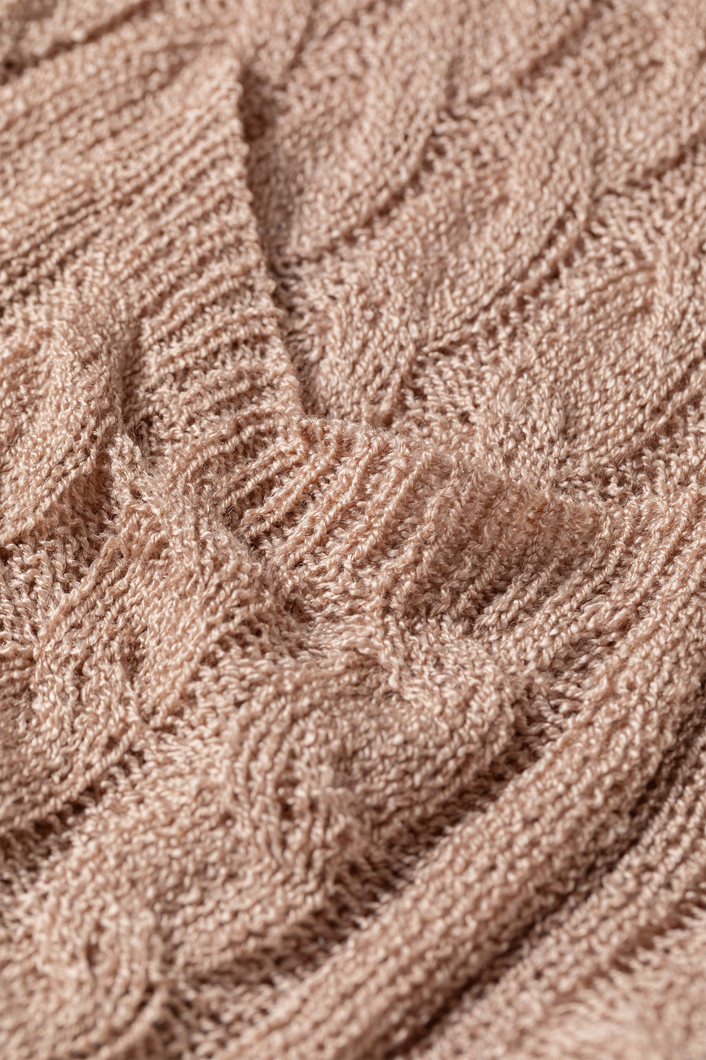 Old Rose Hollowed Pattern Knit Drop Shoulder Open Sweater Cardigan 🇺🇸
