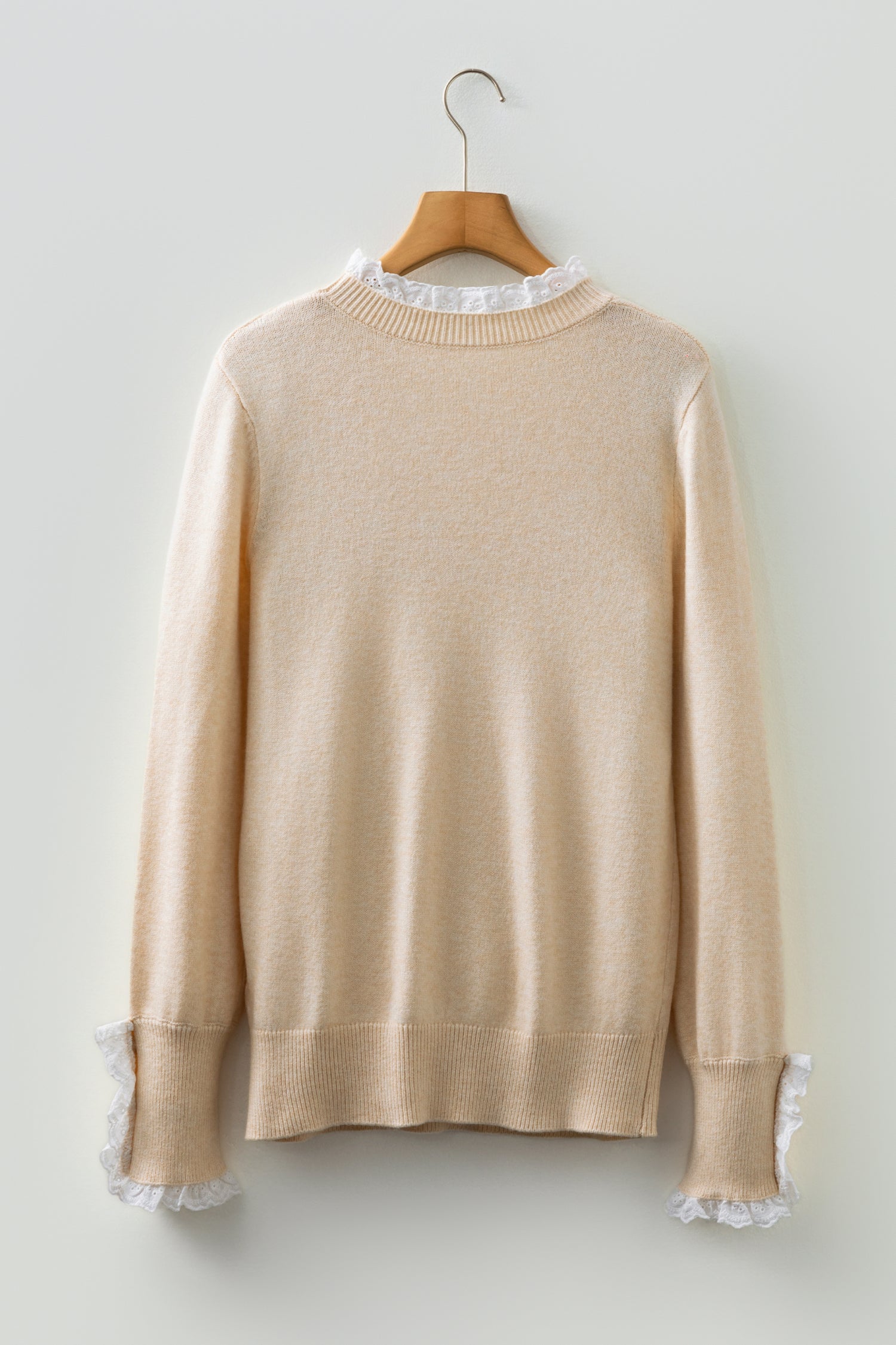 Jet Stream Lace Trim Patchwork Buttoned Cuffs Loose Sweater 🇺🇸