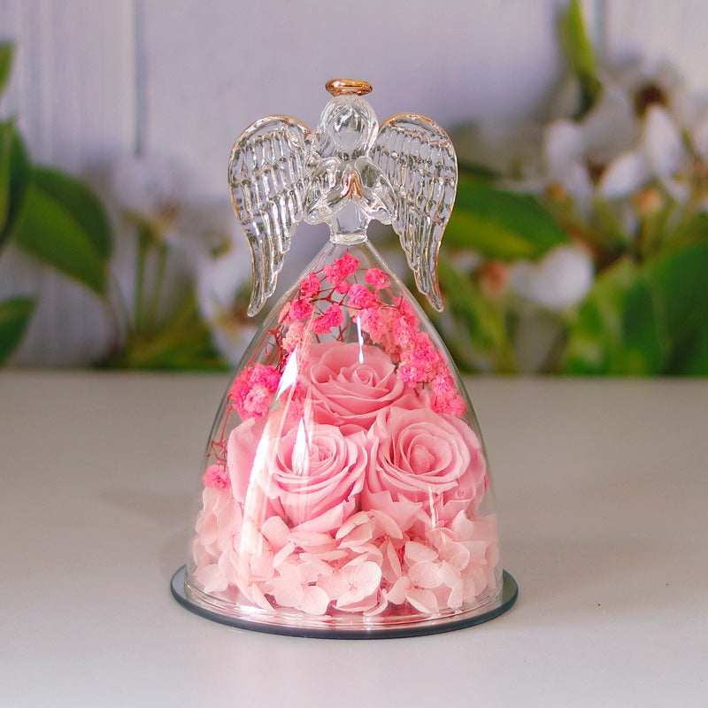 Eternal Flower Gift Box Angel Glass Cover Dried Rose Gift Box For Christmas New Year Valentine's Day Home Decor 🇨🇳